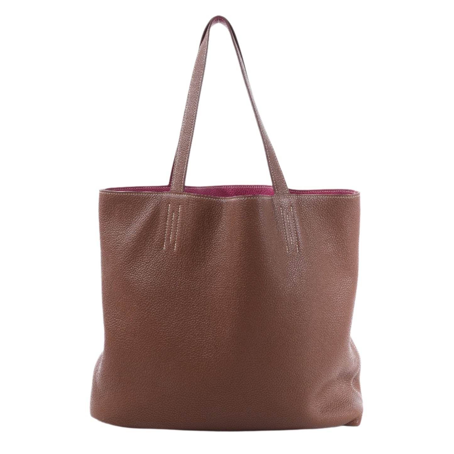 Brown leather tote bag on a white background