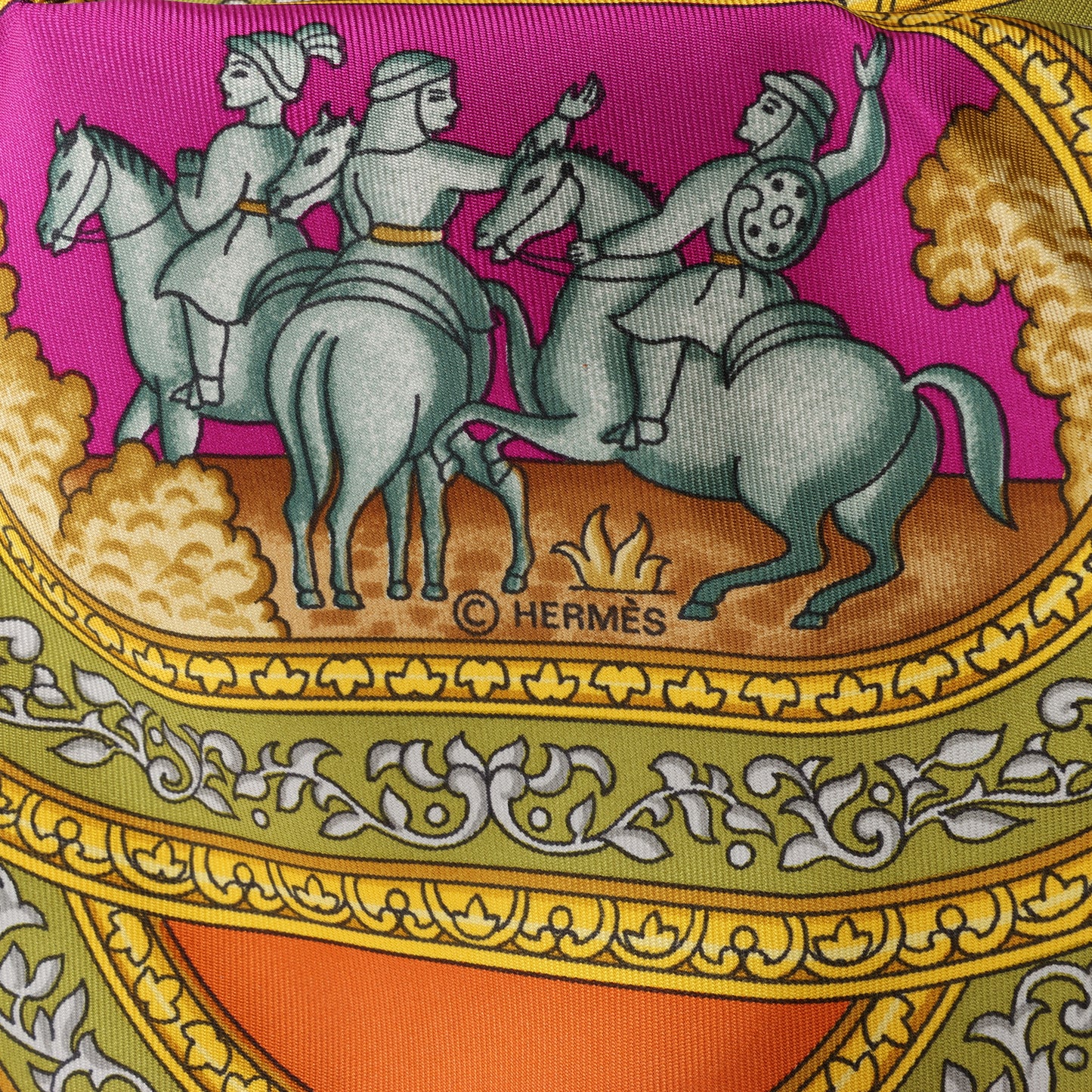 Hermès Carré 90 "QALAMDAN" 100% Silk Scarf in Orange
