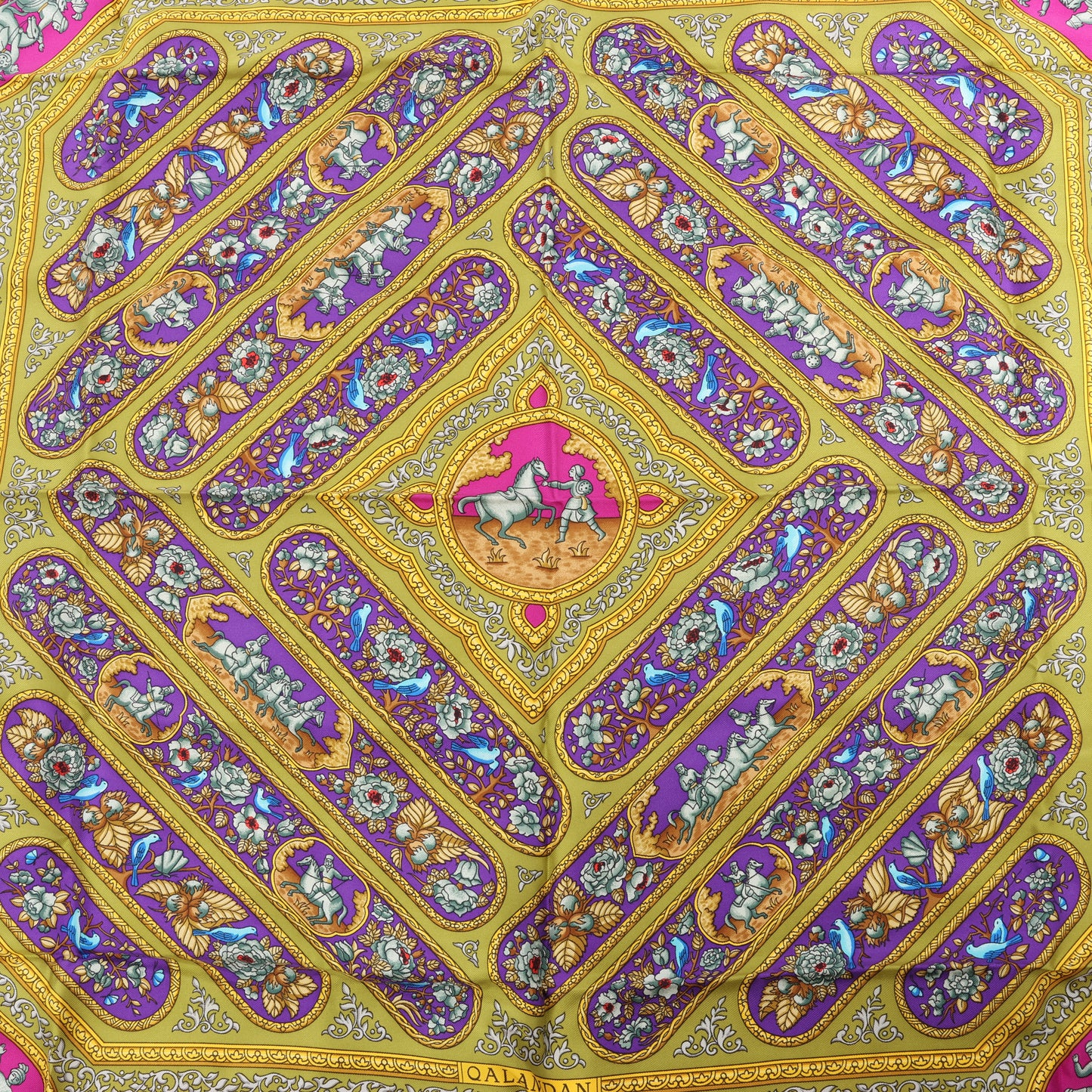 Hermès Carré 90 "QALAMDAN" 100% Silk Scarf in Orange