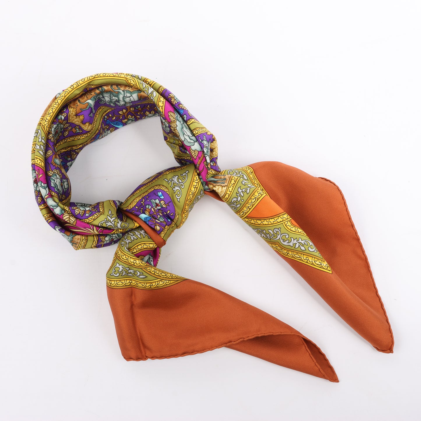 Hermès Carré 90 "QALAMDAN" 100% Silk Scarf in Orange