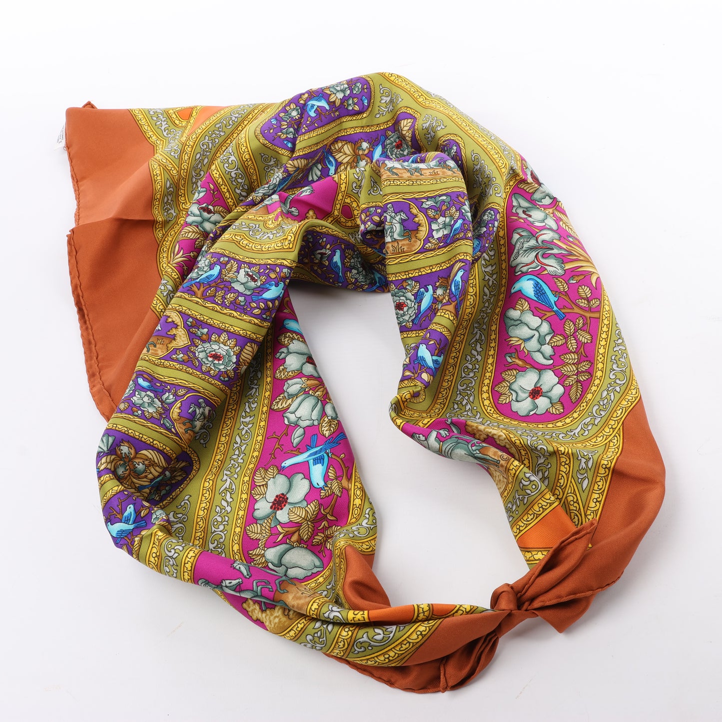 Hermès Carré 90 "QALAMDAN" 100% Silk Scarf in Orange