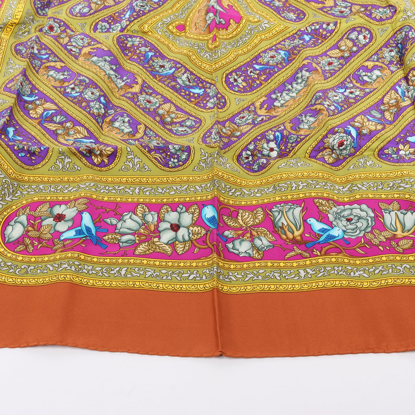 Hermès Carré 90 "QALAMDAN" 100% Silk Scarf in Orange
