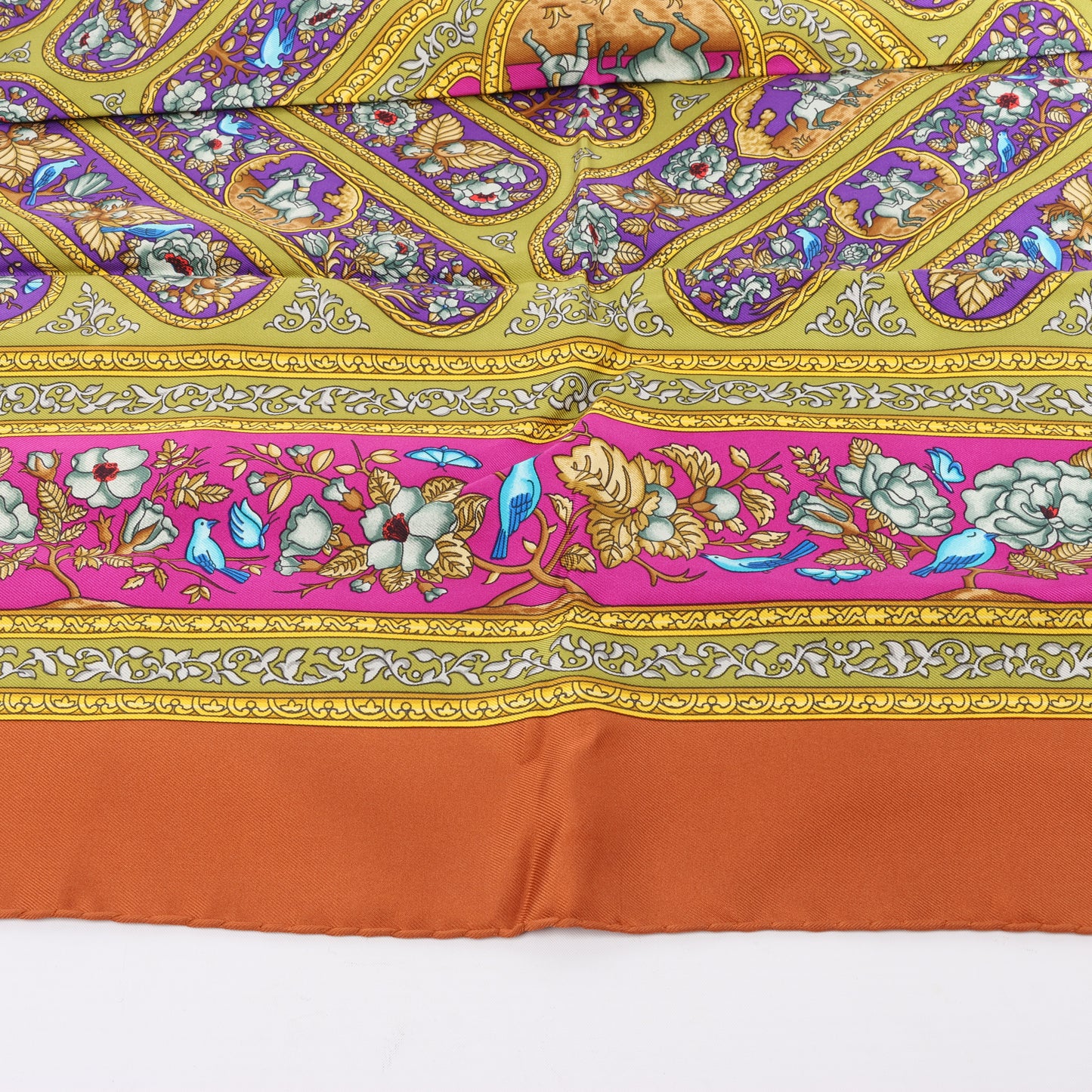 Hermès Carré 90 "QALAMDAN" 100% Silk Scarf in Orange