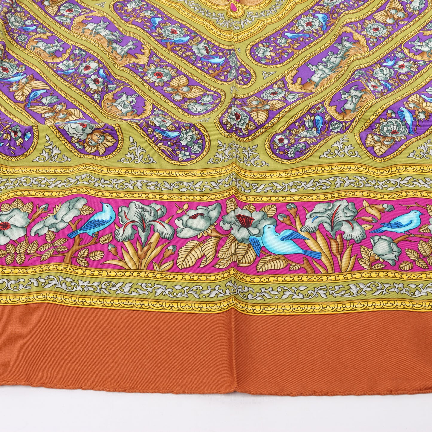 Hermès Carré 90 "QALAMDAN" 100% Silk Scarf in Orange