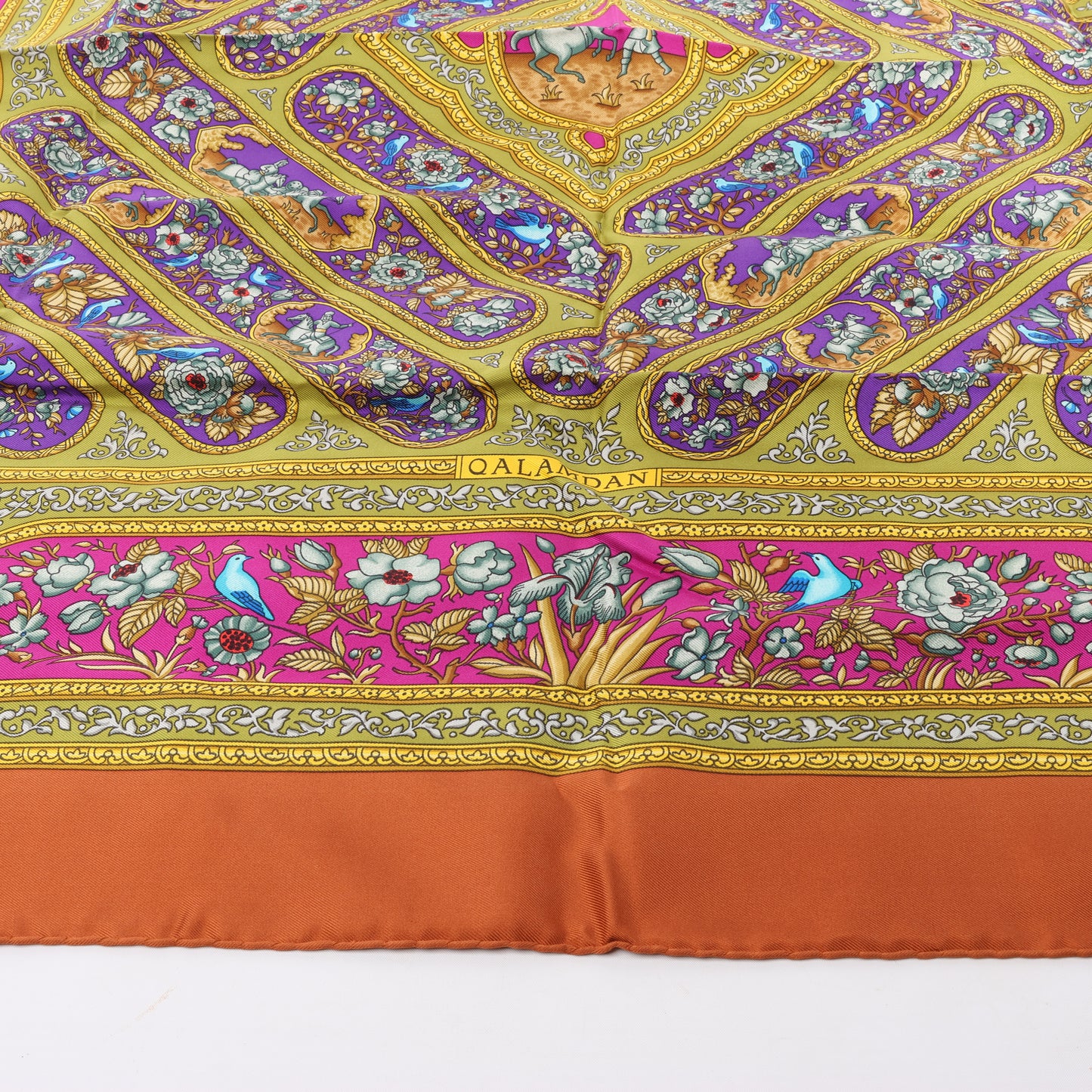 Hermès Carré 90 "QALAMDAN" 100% Silk Scarf in Orange