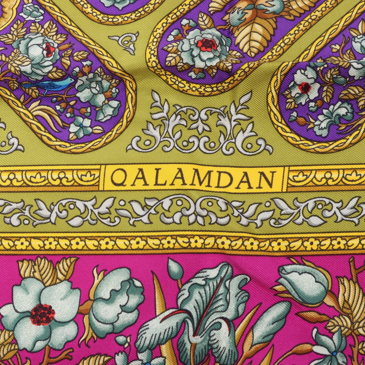 Hermès Carré 90 "QALAMDAN" 100% Silk Scarf in Orange