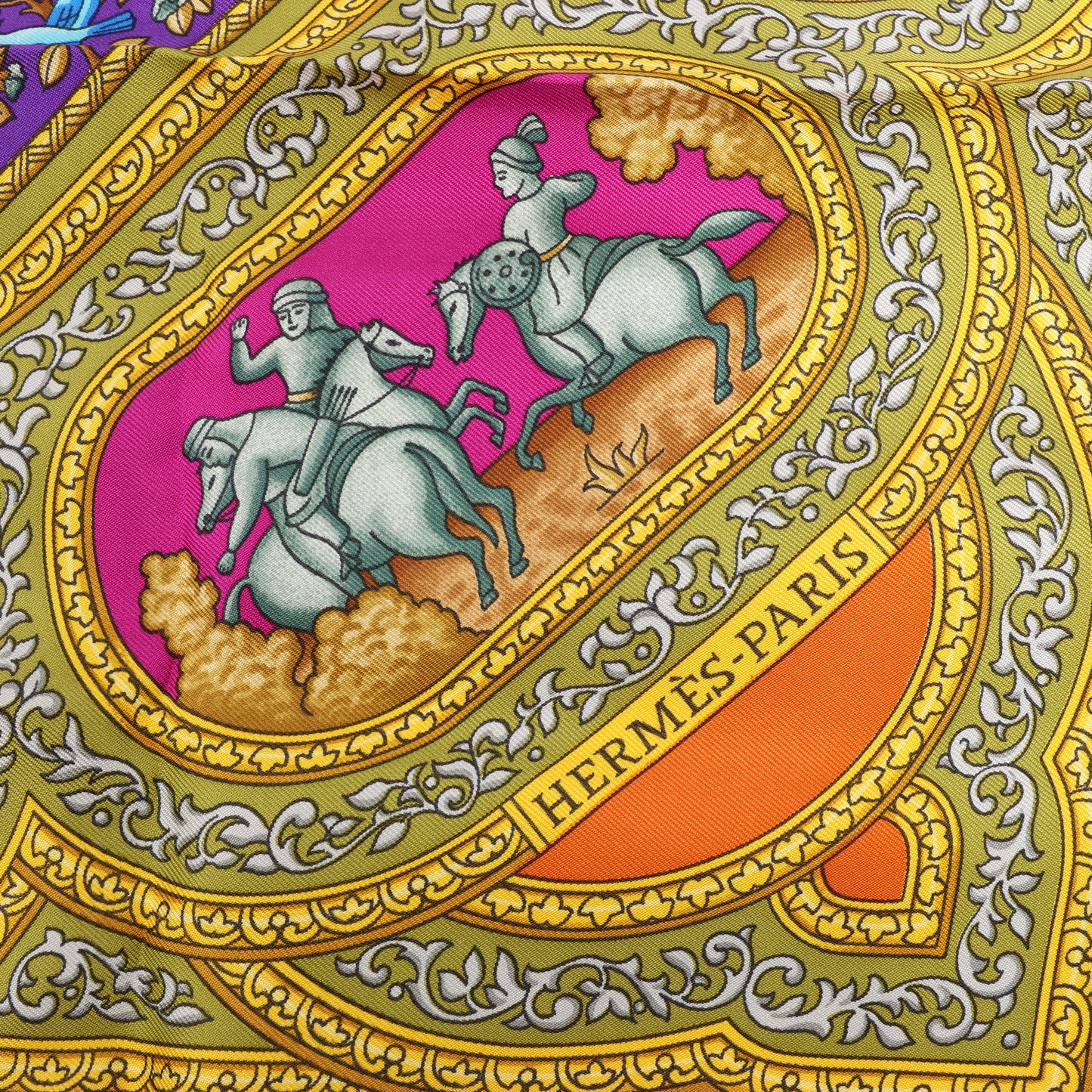 Hermès Carré 90 "QALAMDAN" 100% Silk Scarf in Orange