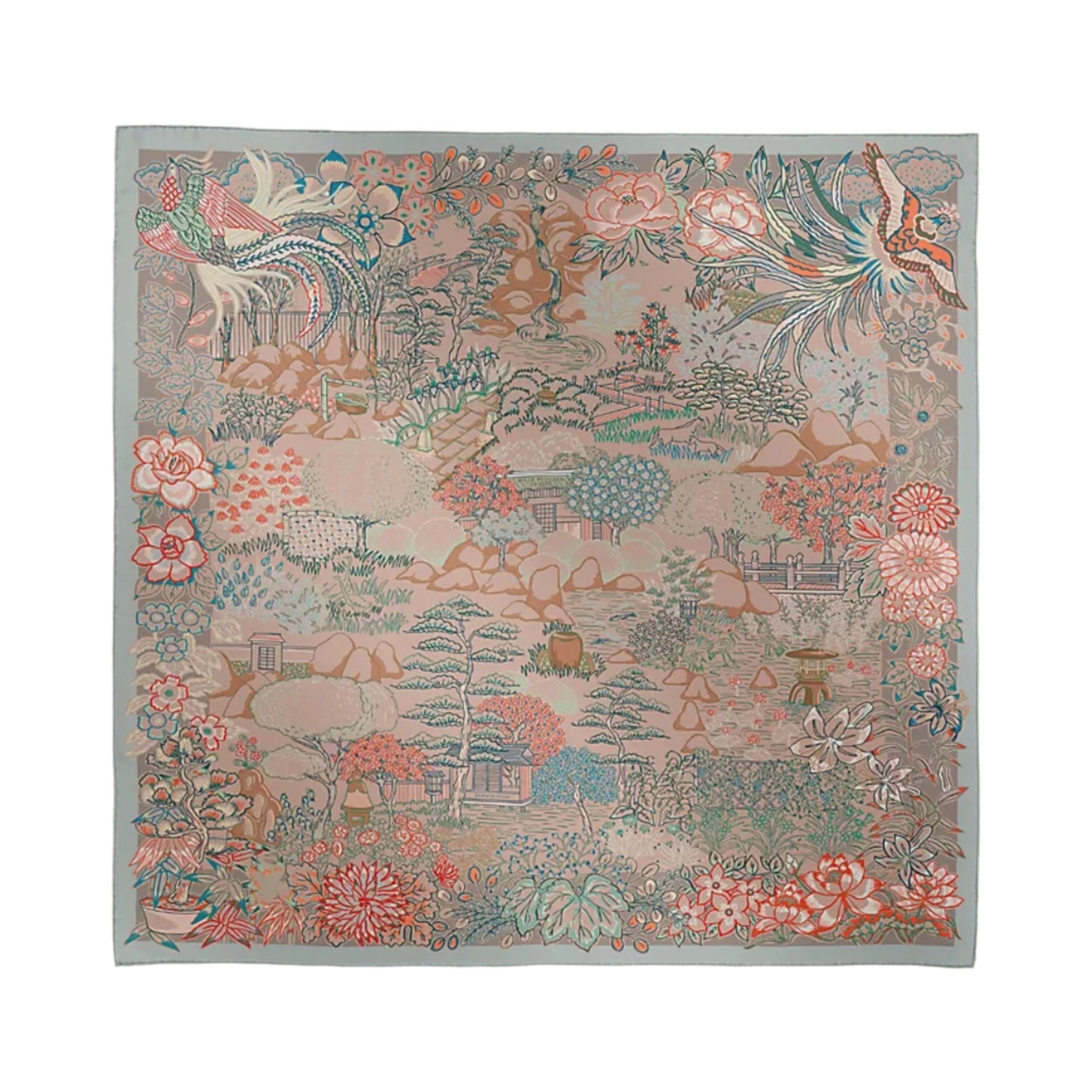 Hermès Carré 90 "Mille Feuilles de Soie" 100% Silk Scarf in Gray