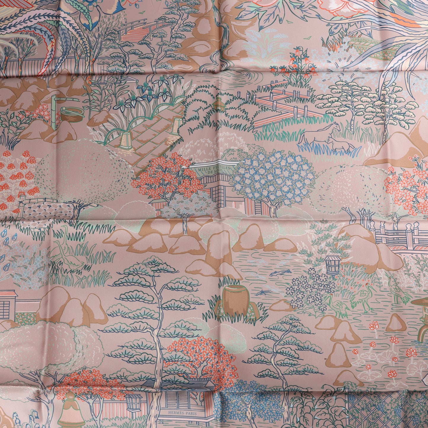 Hermès Carré 90 "Mille Feuilles de Soie" 100% Silk Scarf in Gray
