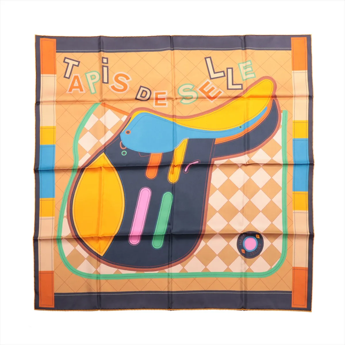Mouchoir en soie Hermès Carré 90 Double Face "Tapis de Selle" en Multicolore