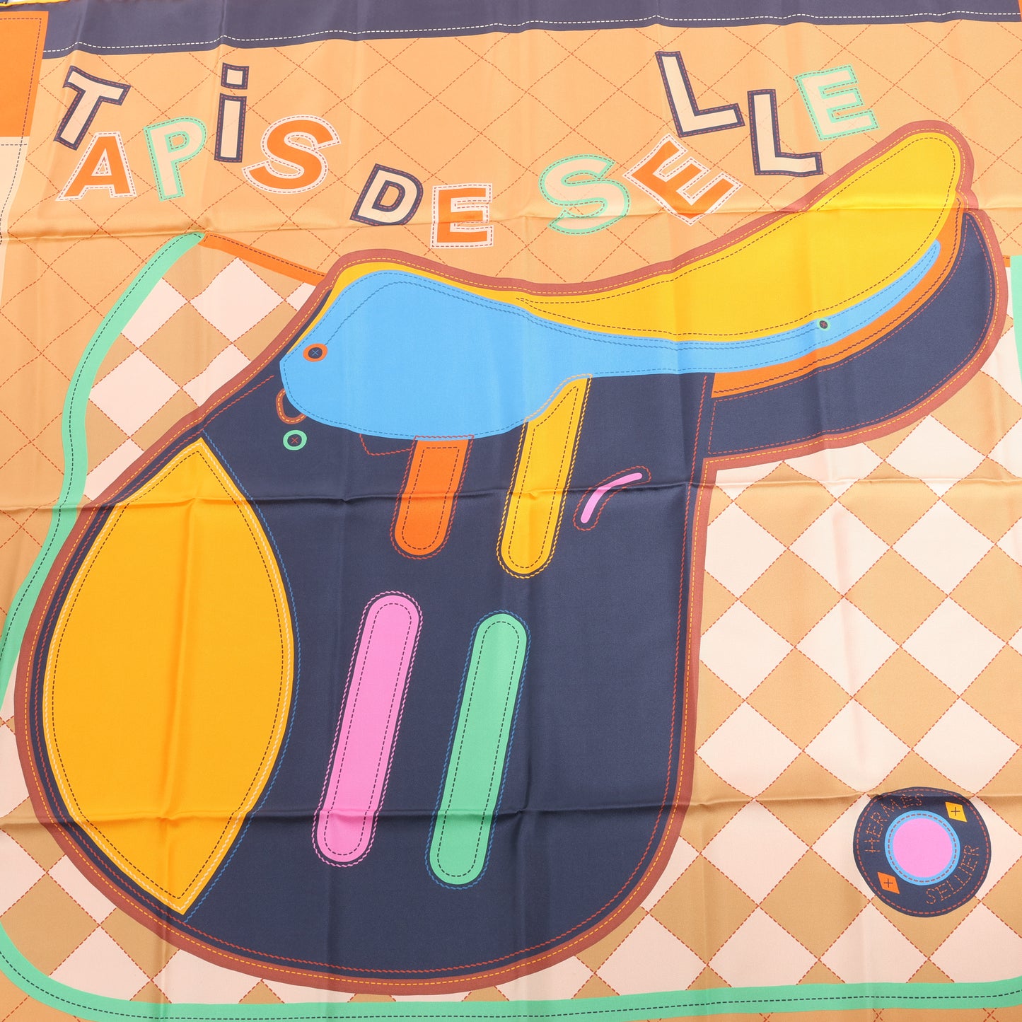 Mouchoir en soie Hermès Carré 90 Double Face "Tapis de Selle" en Multicolore