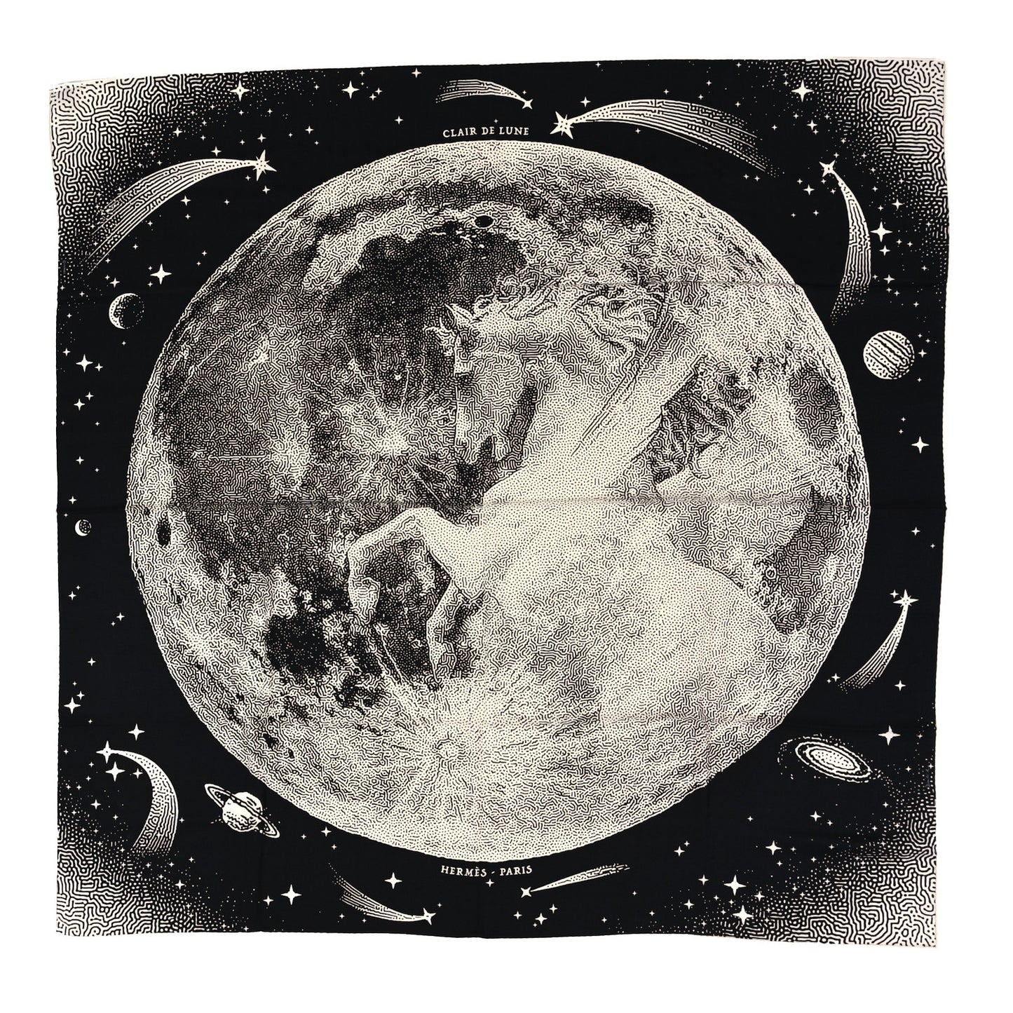 Hermès Carré 140 "CLAIR DE LUNE" 100% Silk Scarf in Black x White