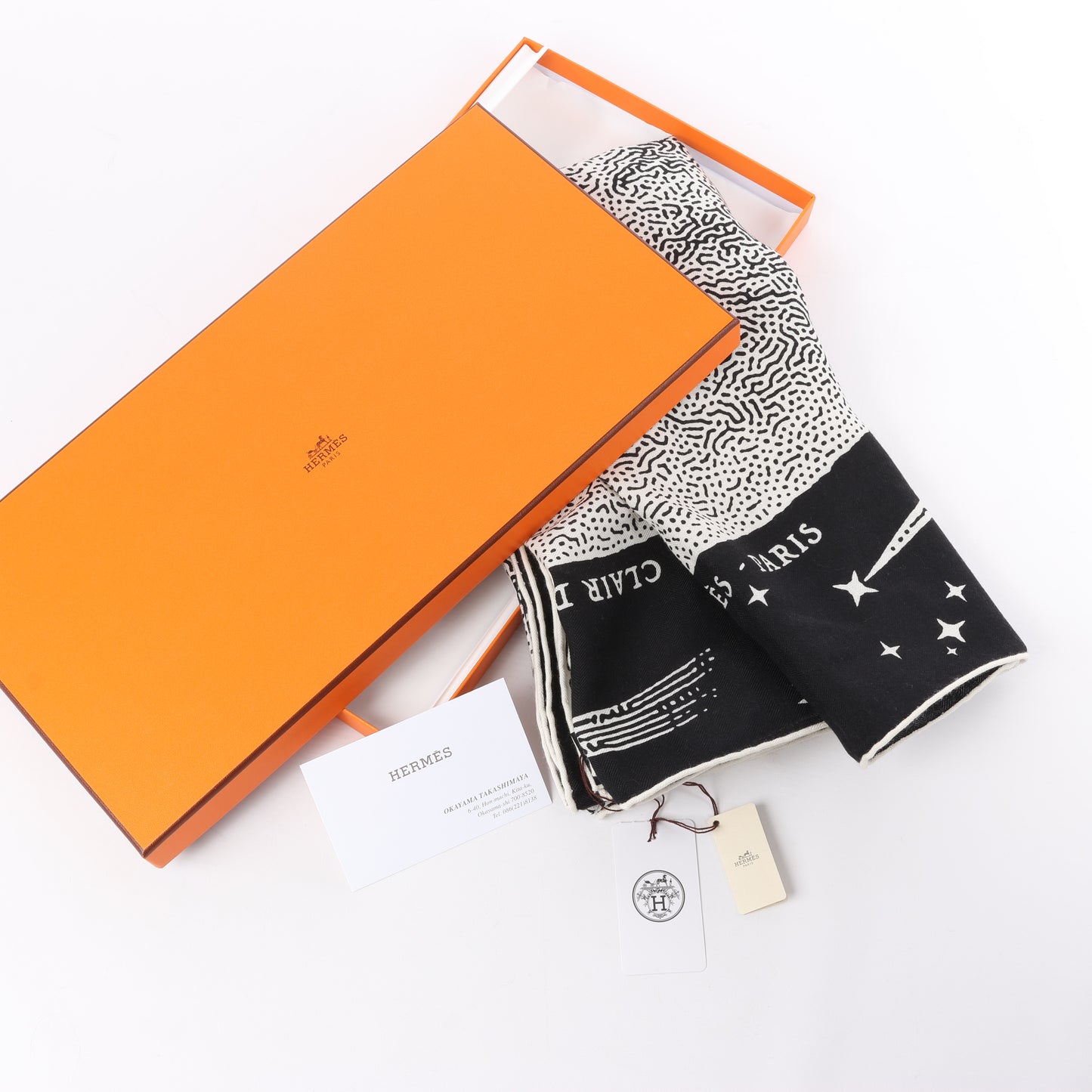 Hermès Carré 140 "CLAIR DE LUNE" 100% Silk Scarf in Black x White