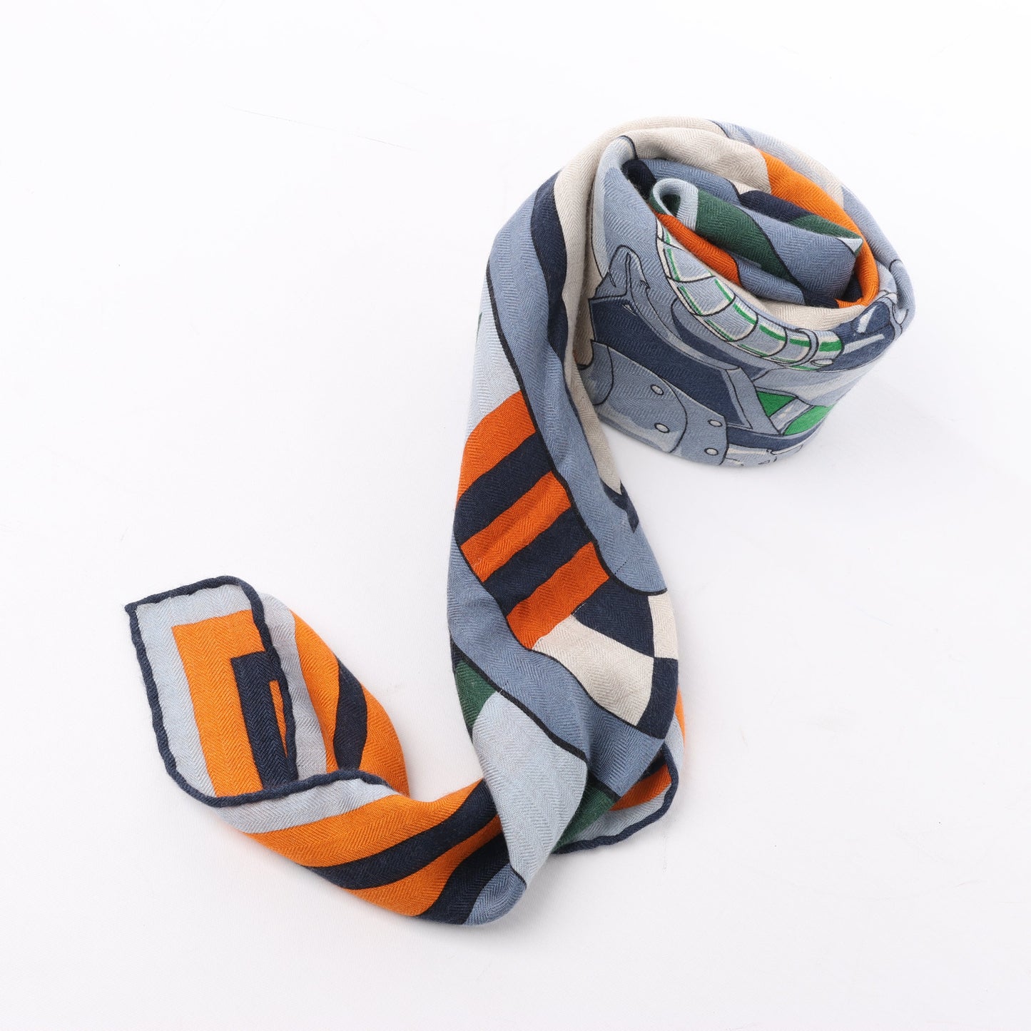 Hermès Carré 100 „ROBOCABAR“ Kaschmir- und Seidenschal in Blau x Orange