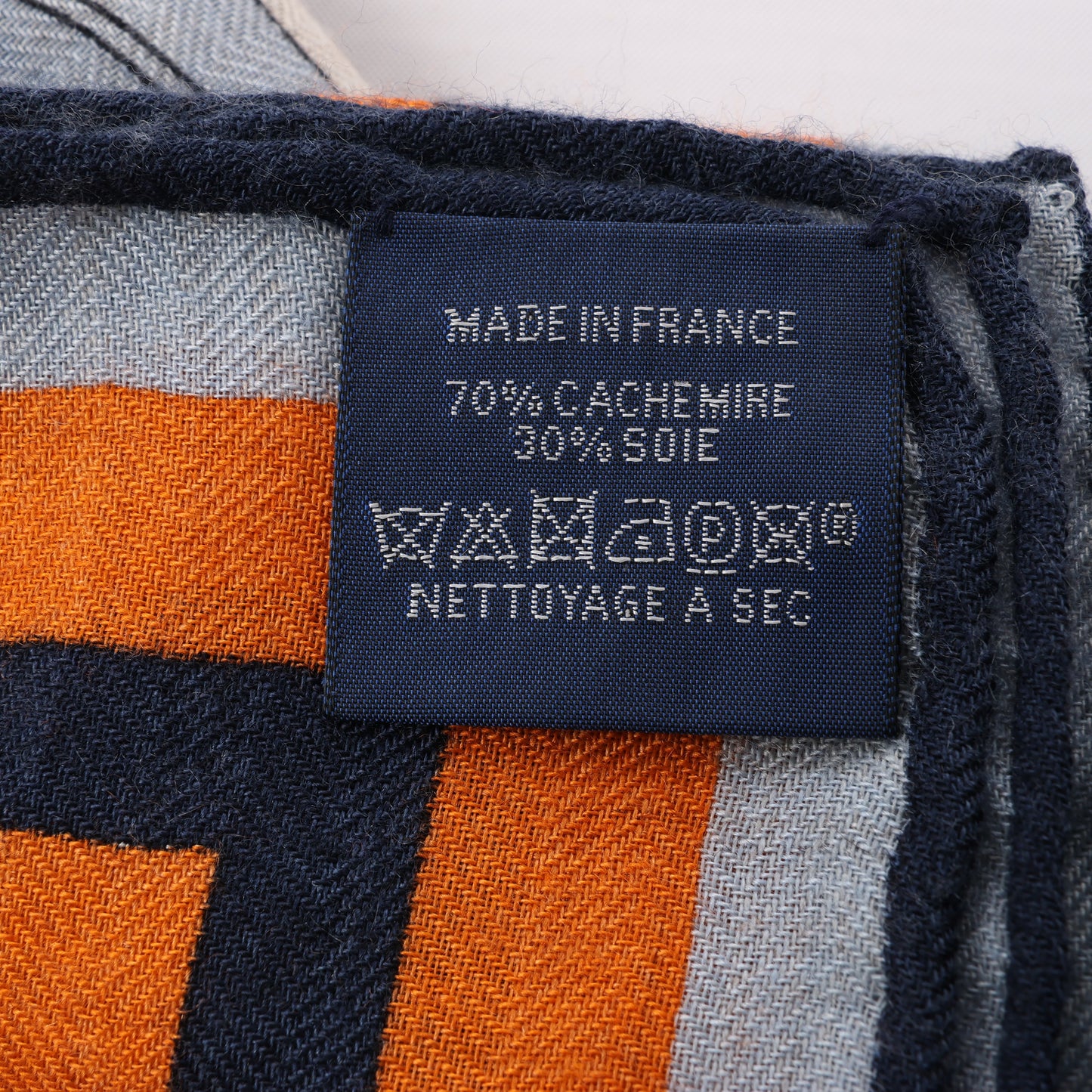Hermès Carré 100 „ROBOCABAR“ Kaschmir- und Seidenschal in Blau x Orange