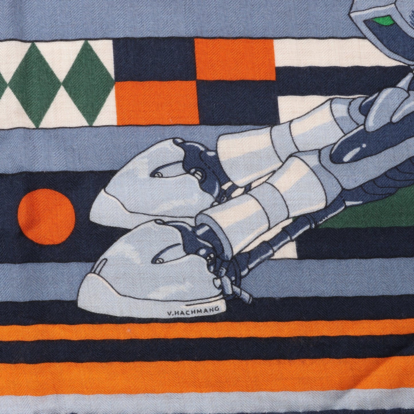 Hermès Carré 100 „ROBOCABAR“ Kaschmir- und Seidenschal in Blau x Orange