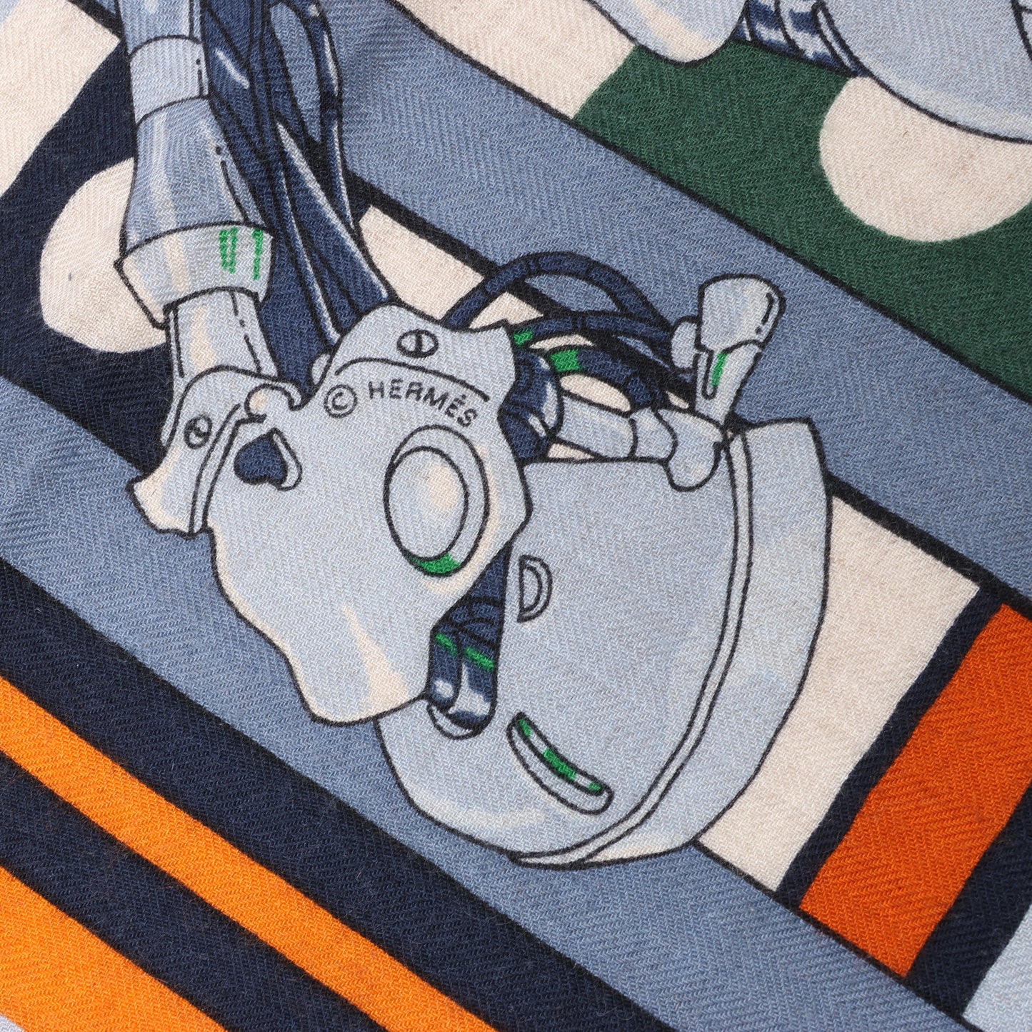 Hermès Carré 100 „ROBOCABAR“ Kaschmir- und Seidenschal in Blau x Orange