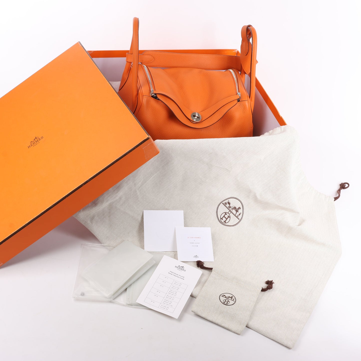 Hermes Lindy 34 Taurillon Clemence Orange Silver Metal Fittings Handbag □P:2012