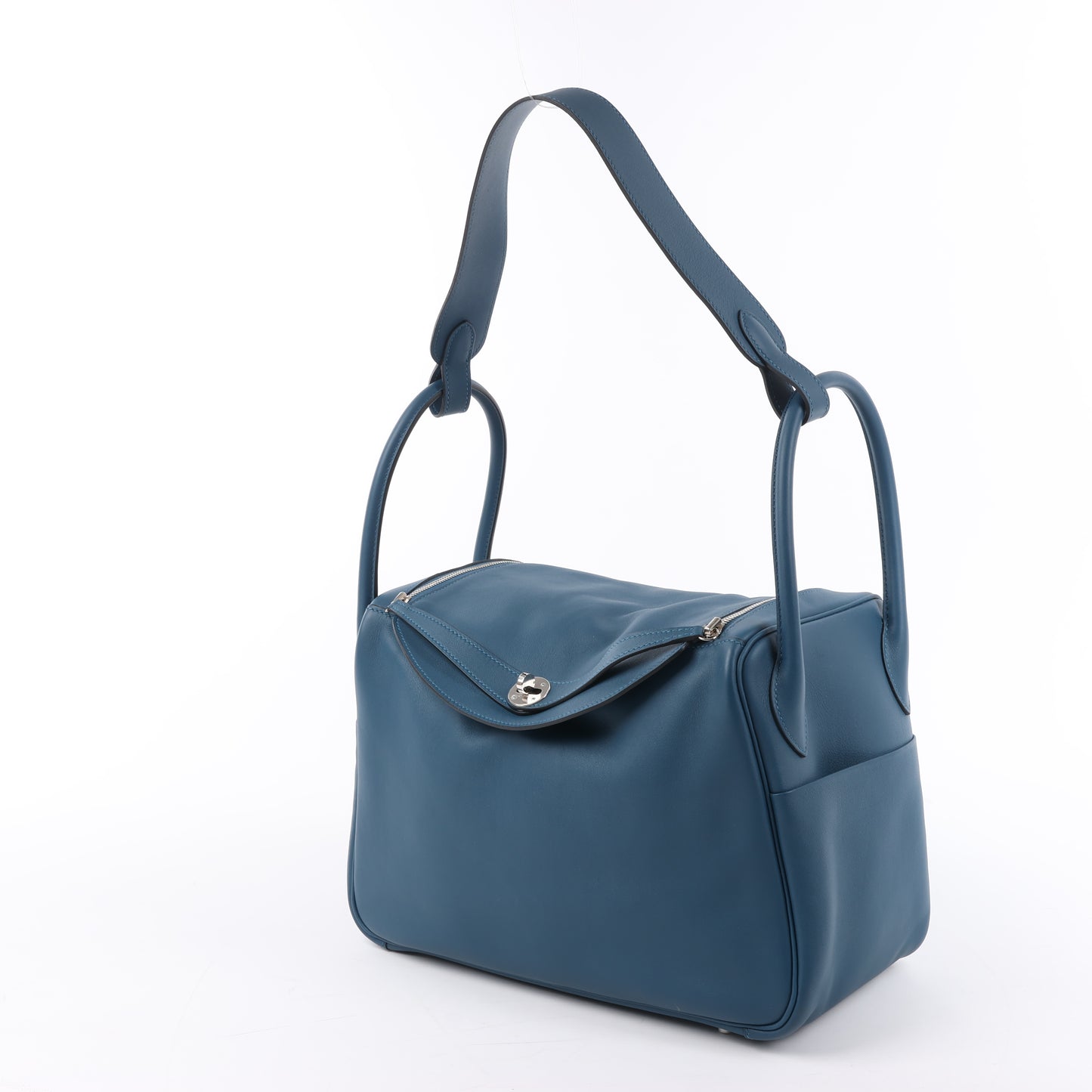 Hermes Lindy 34 Veau Swift Blue de galice Silberne Metallbeschläge 2-Wege-Handtasche □R: 2014