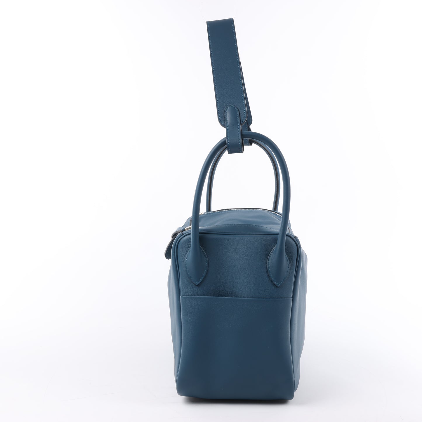 Hermes Lindy 34 Veau Swift Blue de galice Silberne Metallbeschläge 2-Wege-Handtasche □R: 2014