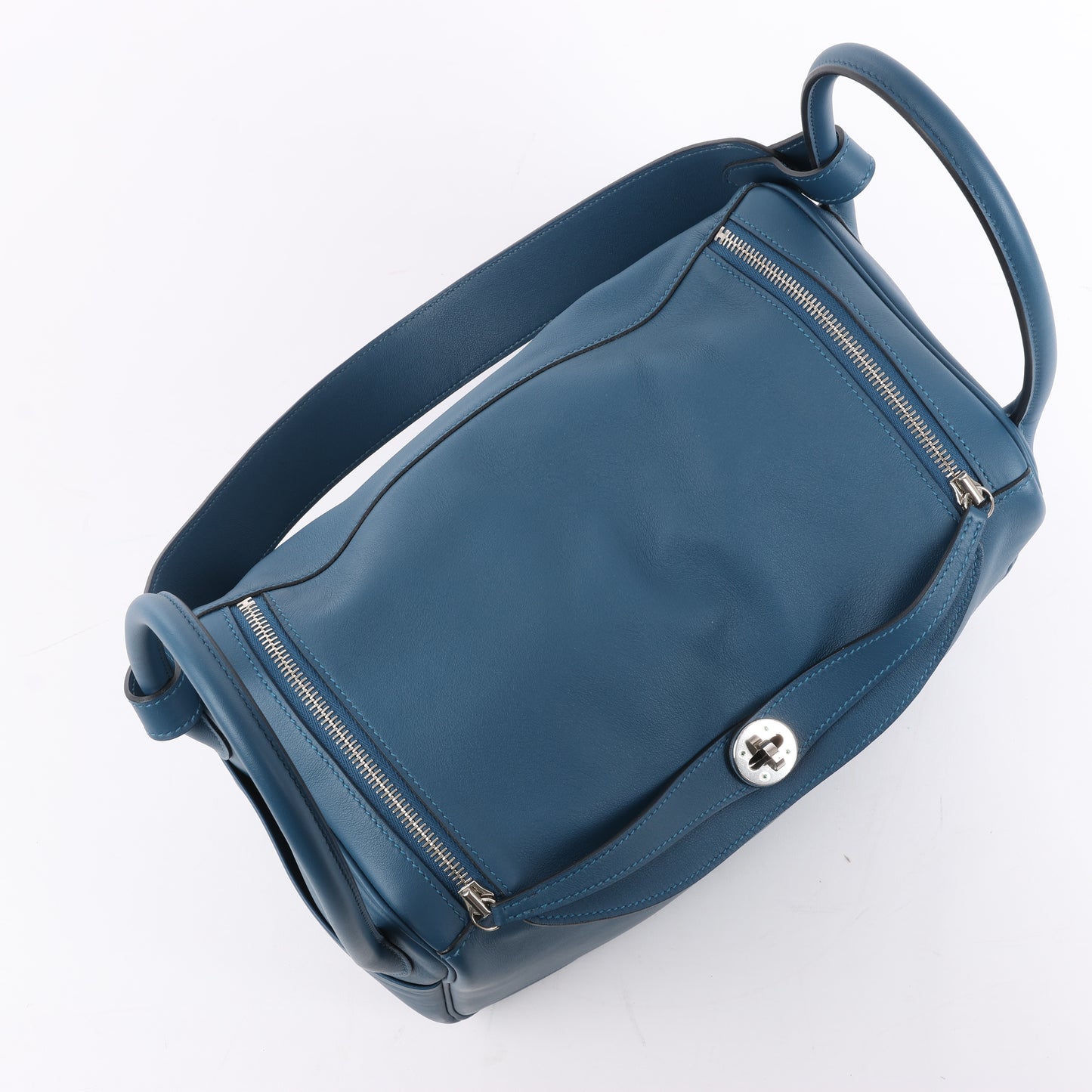 Hermes Lindy 34 Veau Swift Blue de galice Silberne Metallbeschläge 2-Wege-Handtasche □R: 2014