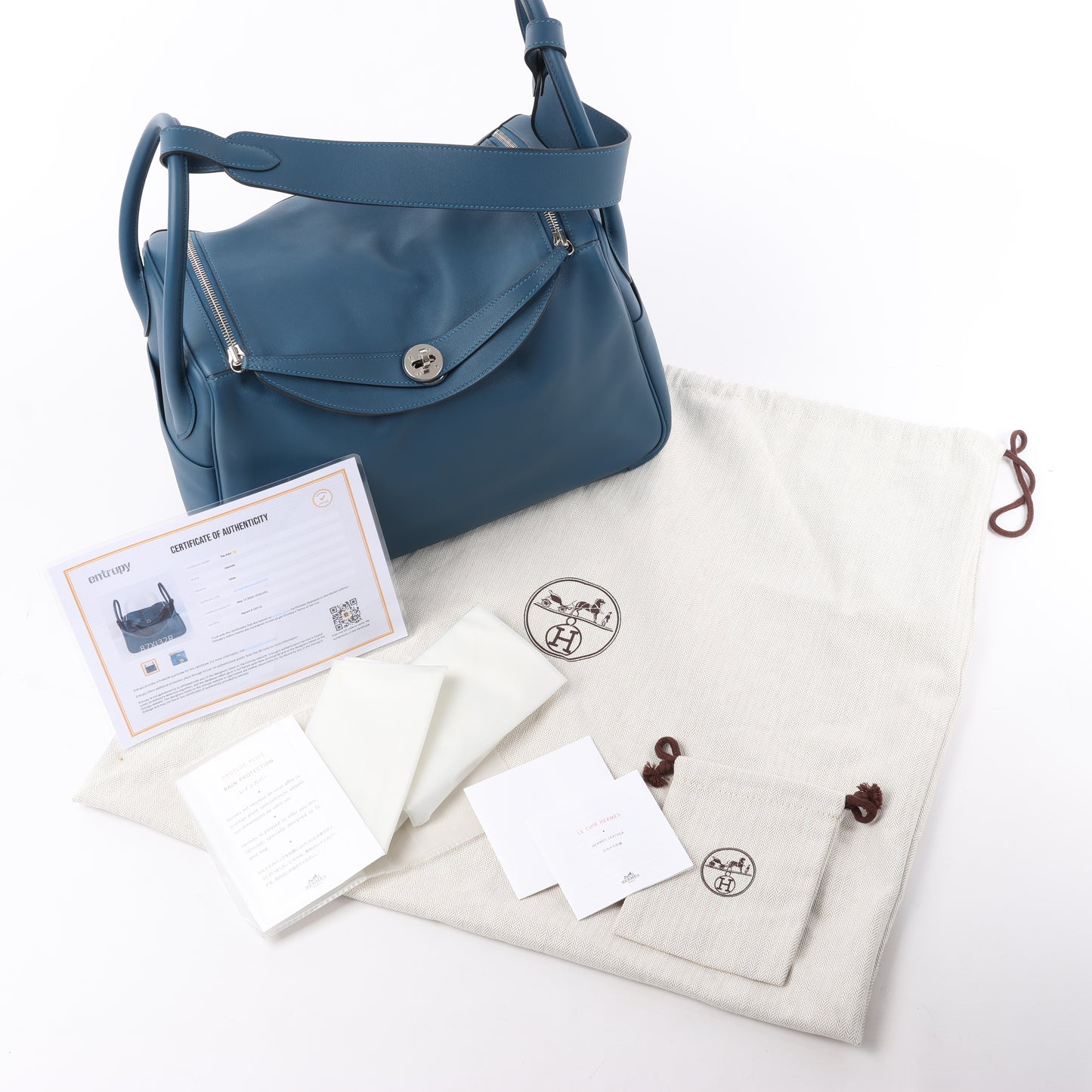 Hermes Lindy 34 Veau Swift Blue de galice Silberne Metallbeschläge 2-Wege-Handtasche □R: 2014