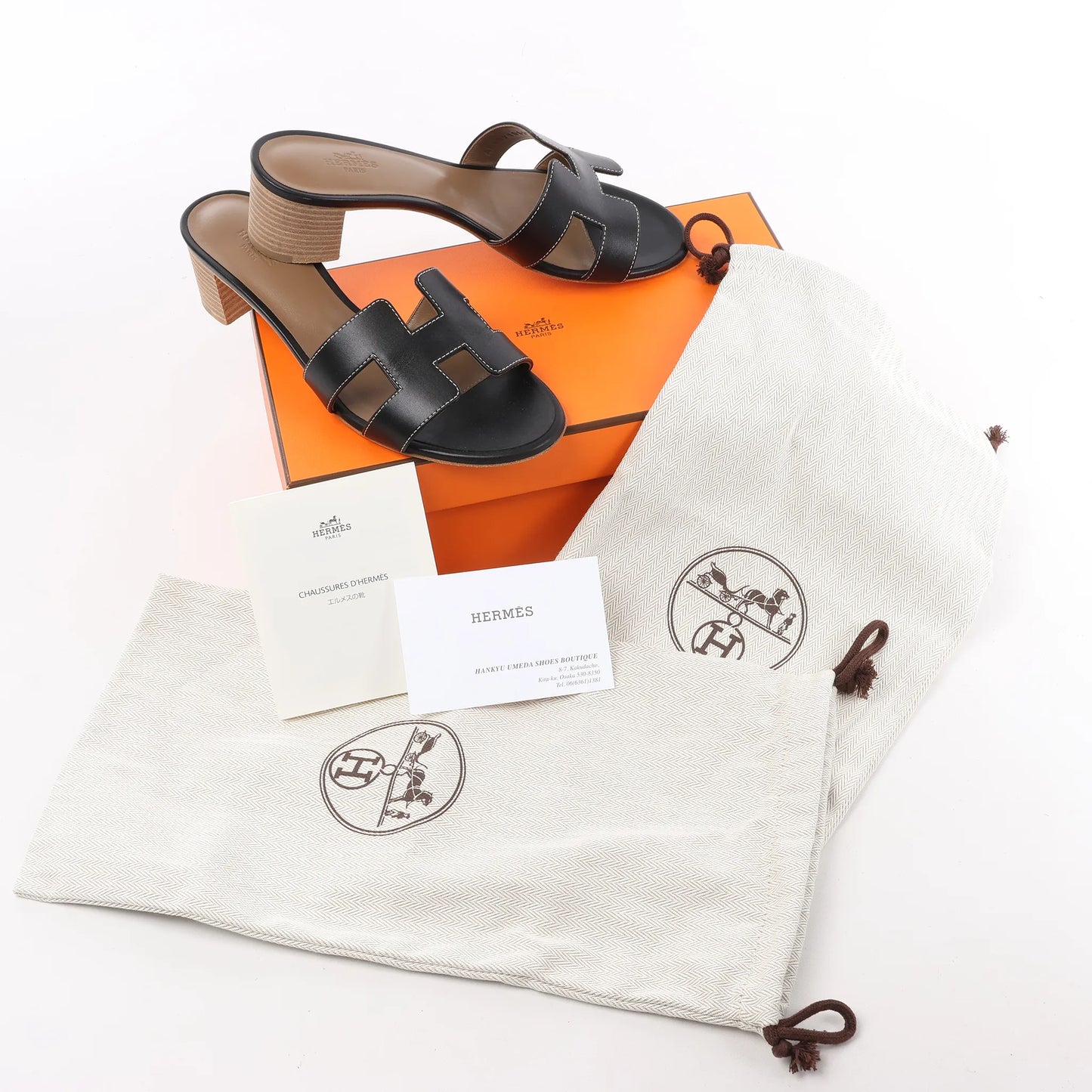 HERMES OASIS Leather Sandals in Black, Size 37.5 EU