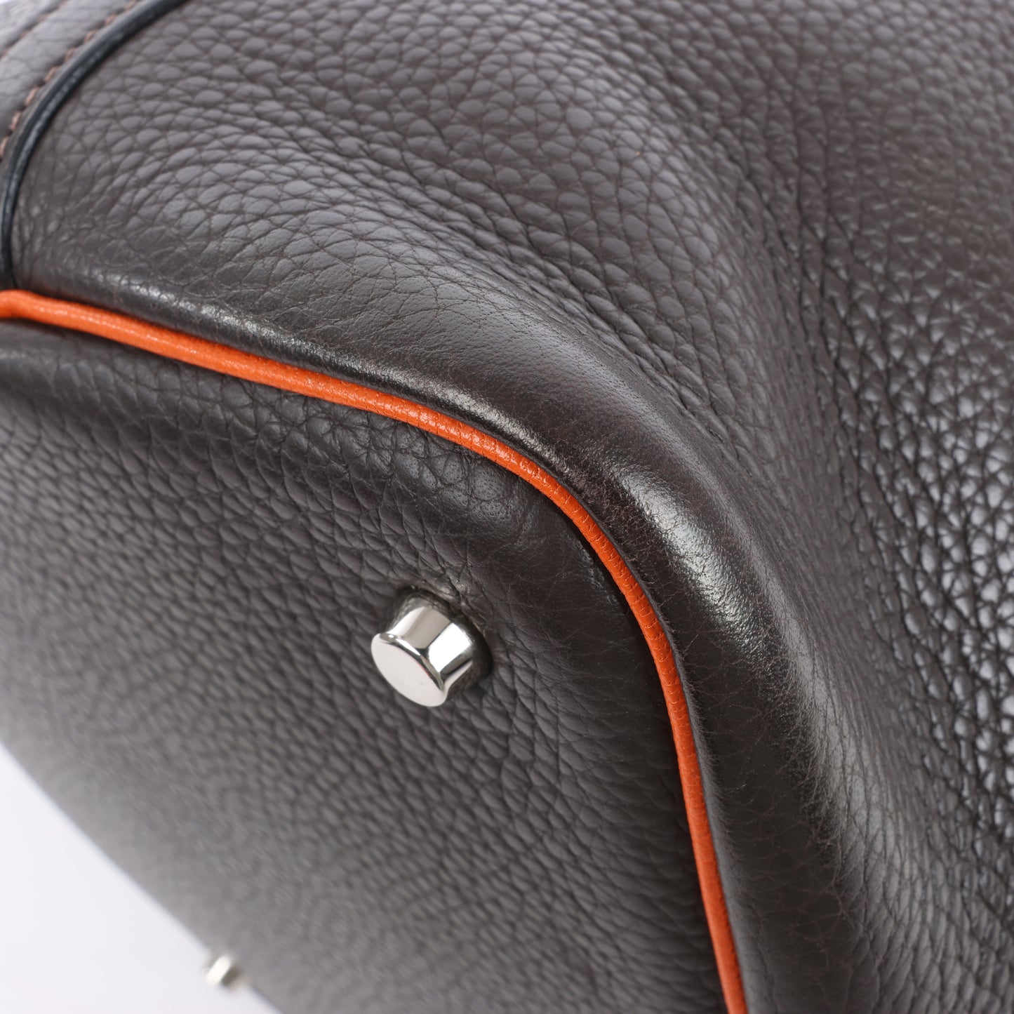 HERMES Picotan 22 MM Eclat Taurillon Clemence Chocolate x orange Silver Metal Fittings □I: 2005