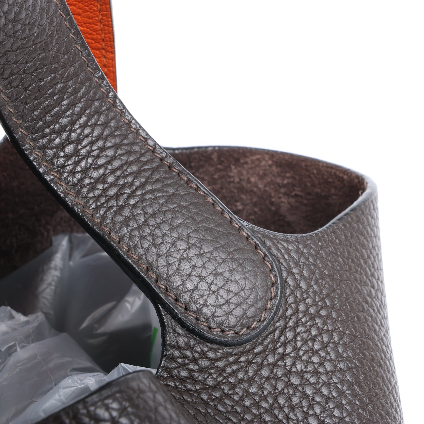 HERMES Picotan 22 MM Eclat Taurillon Clemence Chocolate x orange Silver Metal Fittings □I: 2005