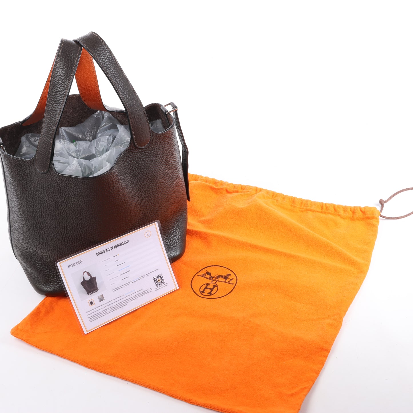HERMES Picotan 22 MM Eclat Taurillon Clemence Chocolate x orange Silver Metal Fittings □I: 2005