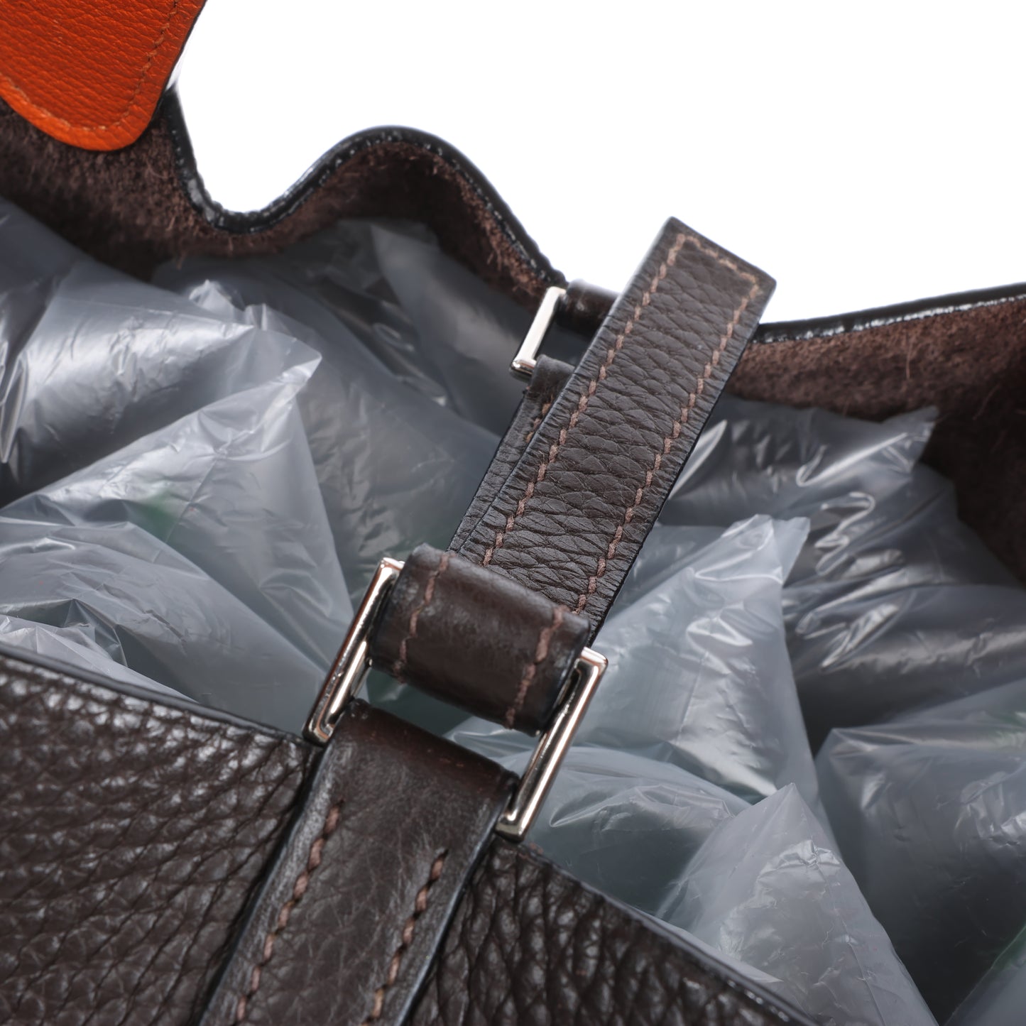 HERMES Picotan 22 MM Eclat Taurillon Clemence Chocolate x orange Silver Metal Fittings □I: 2005