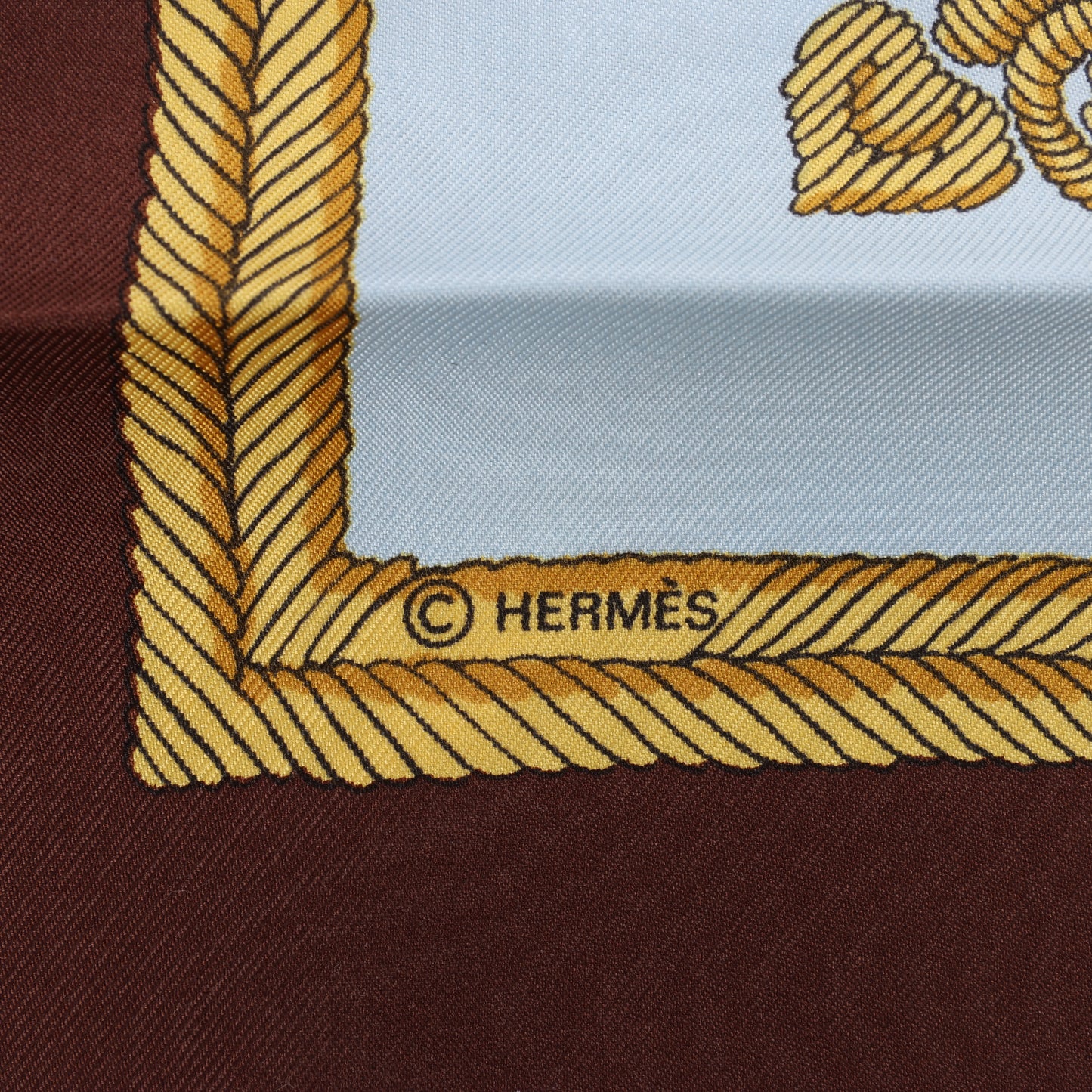 Hermès Carré 90 "Les Armes de Paris" 100% Silk Scarf in Brown and Blue