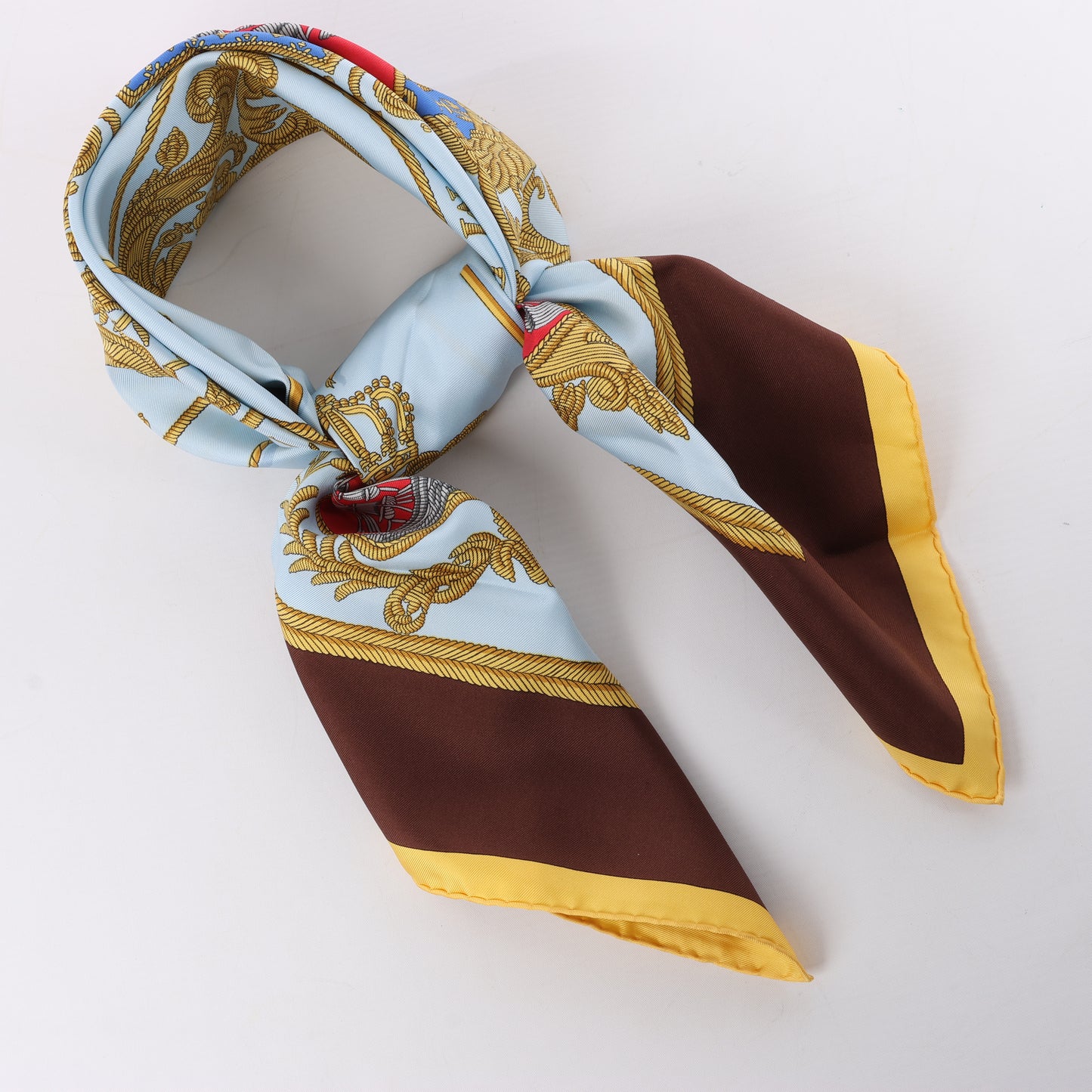 Hermès Carré 90 "Les Armes de Paris" 100% Silk Scarf in Brown and Blue