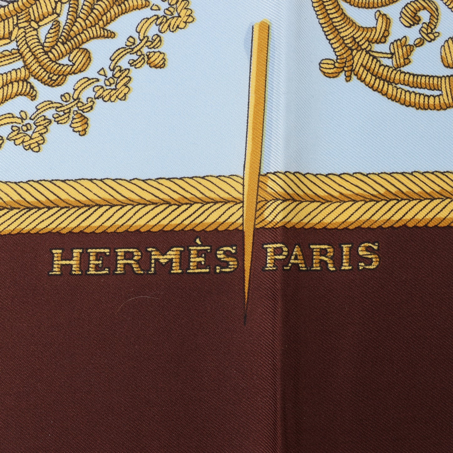 Hermès Carré 90 "Les Armes de Paris" 100% Silk Scarf in Brown and Blue