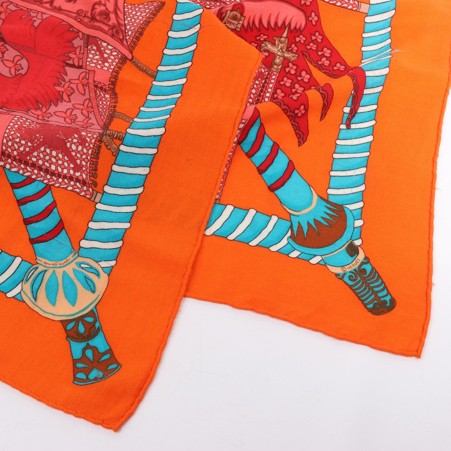 Hermès "Etendards et Bannieres" Cashmere & Silk Scarf in Orange