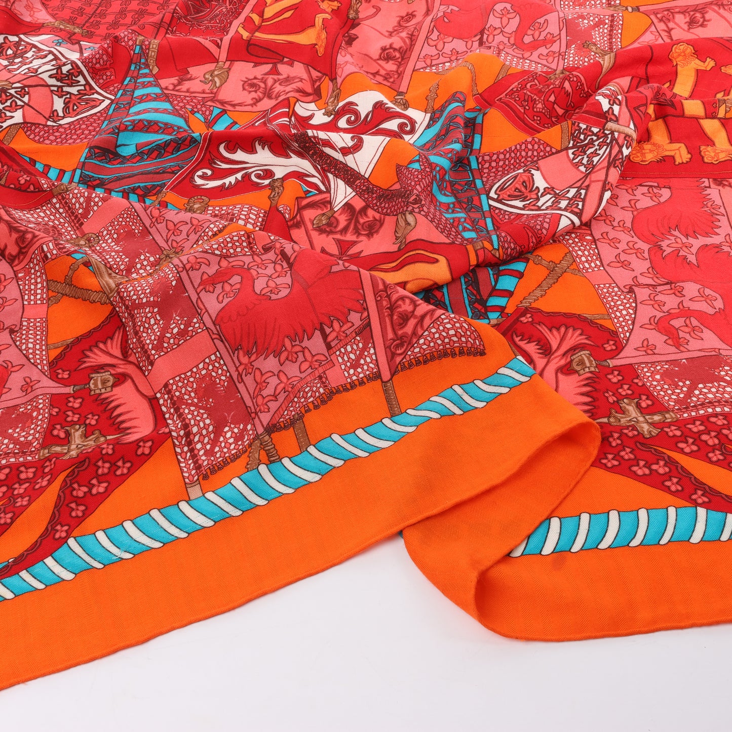 Hermès "Etendards et Bannieres" Cashmere & Silk Scarf in Orange