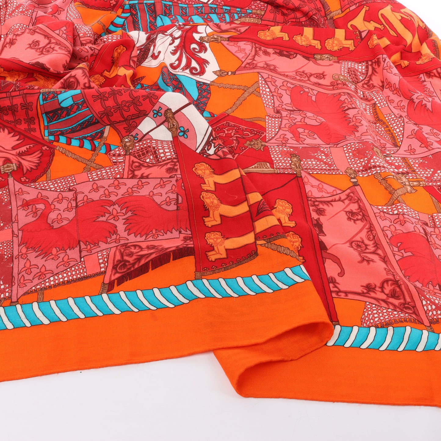 Hermès "Etendards et Bannieres" Cashmere & Silk Scarf in Orange