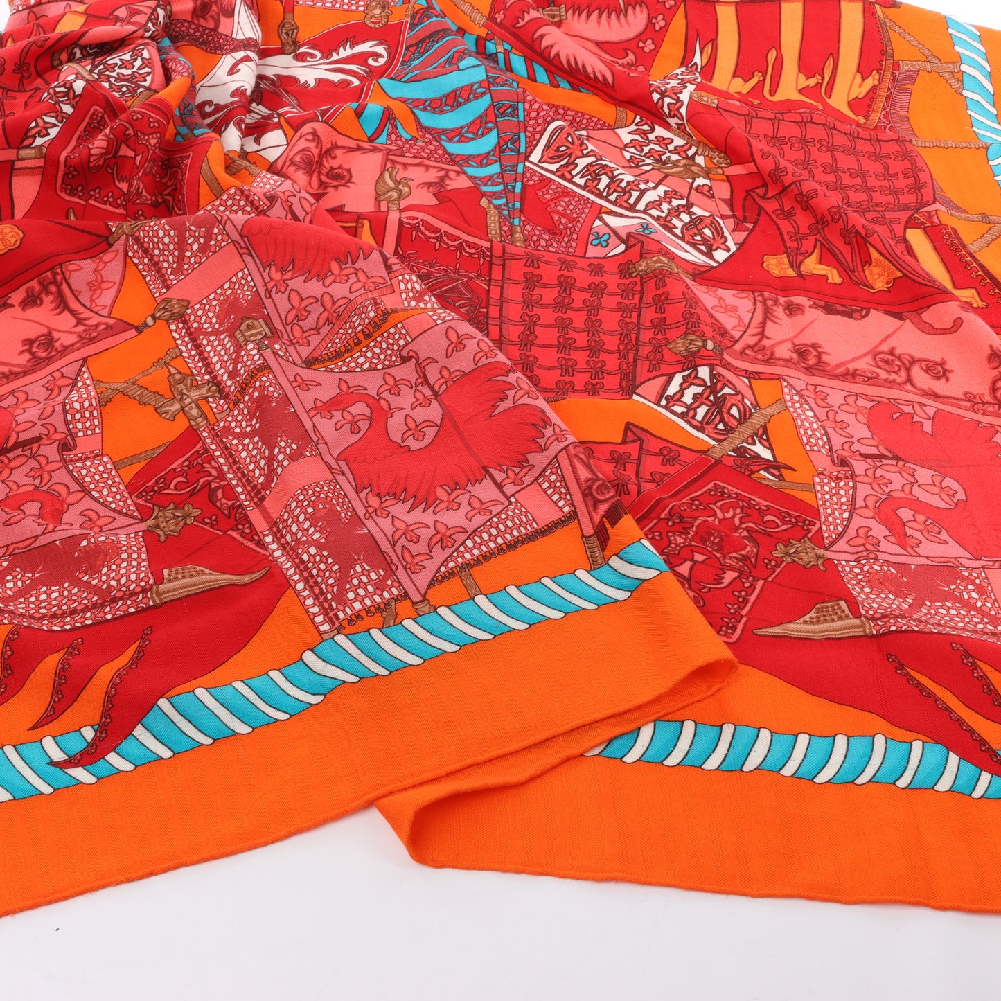 Hermès "Etendards et Bannieres" Cashmere & Silk Scarf in Orange