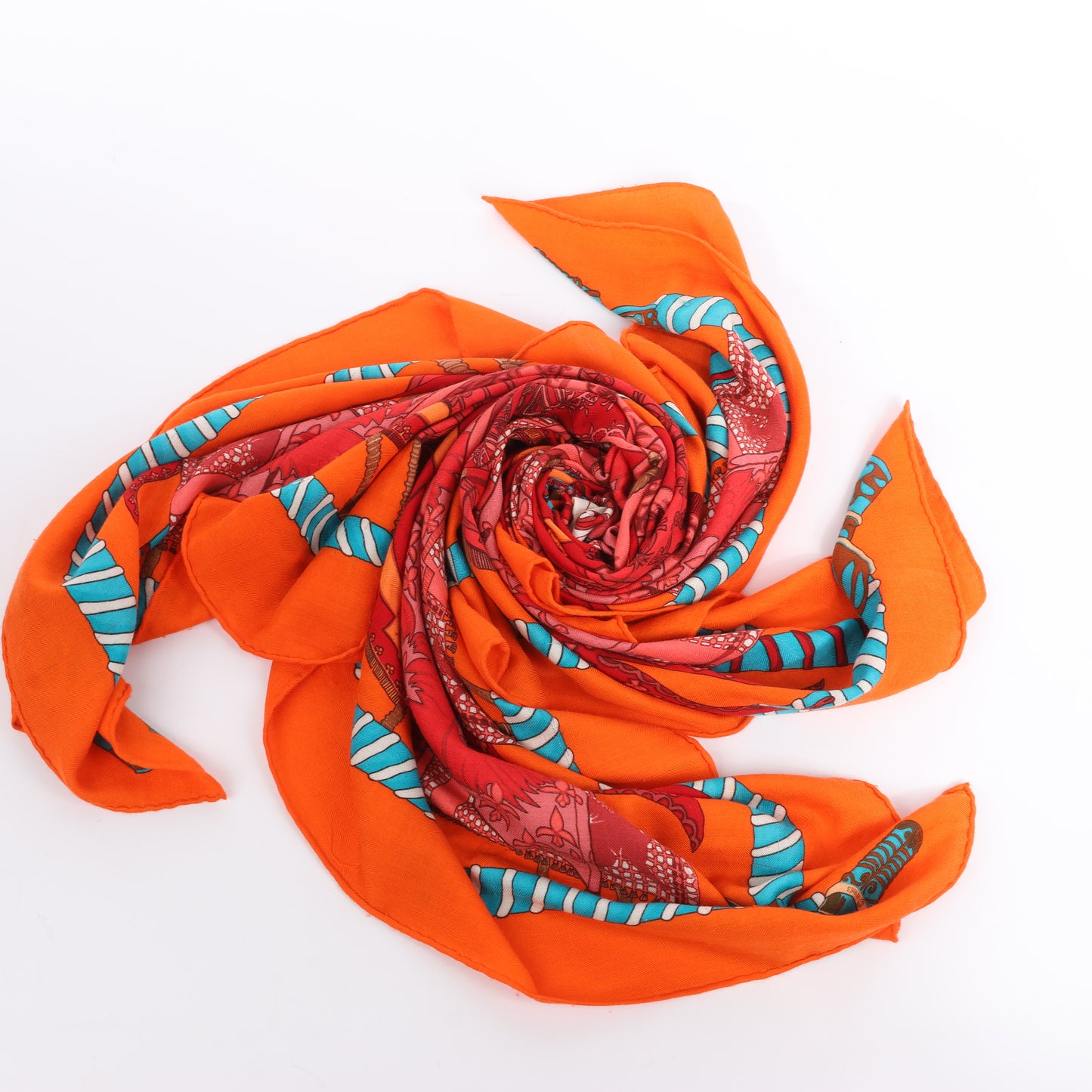 Hermès "Etendards et Bannieres" Cashmere & Silk Scarf in Orange