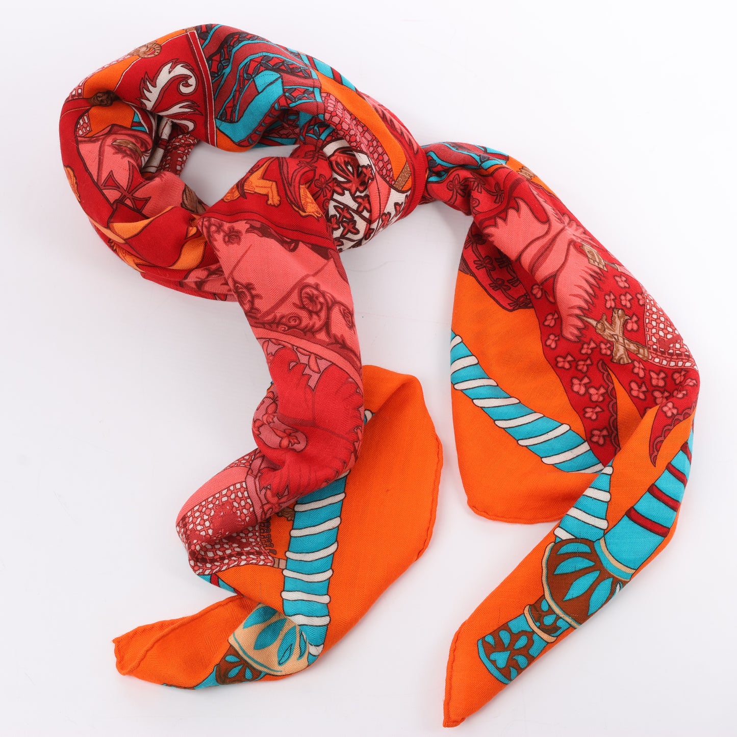 Hermès "Etendards et Bannieres" Cashmere & Silk Scarf in Orange