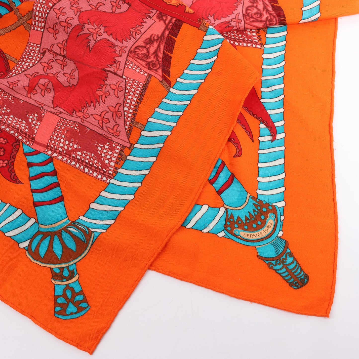 Hermès "Etendards et Bannieres" Cashmere & Silk Scarf in Orange