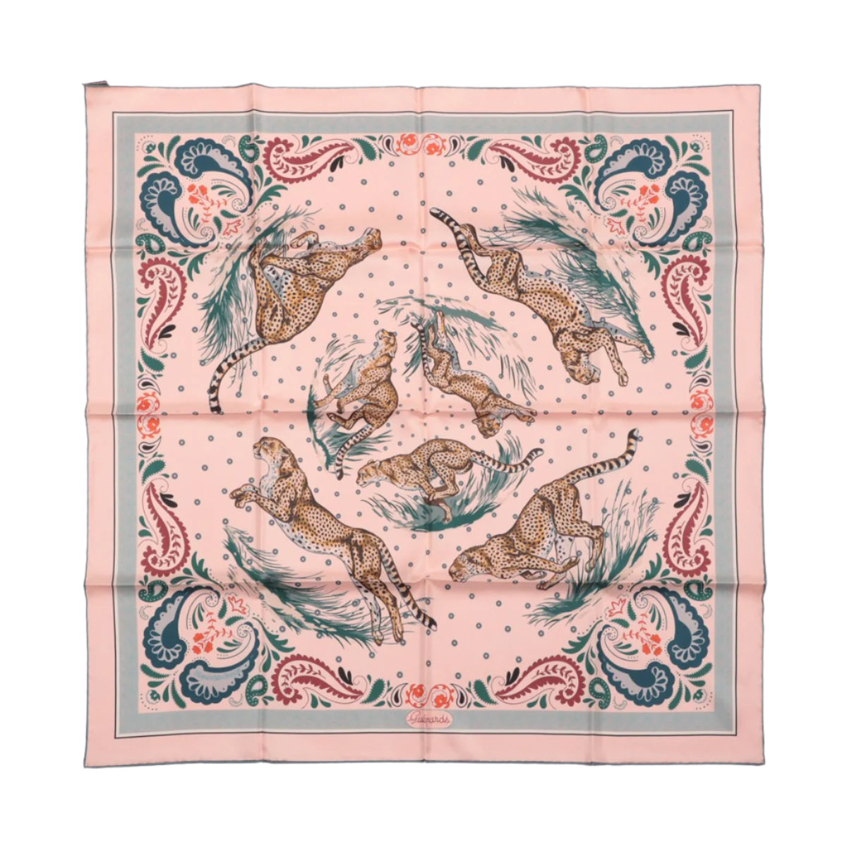 Hermès Double Face 90 "Cheetah Bandana" 100% Silk Scarf in Pink x Orange