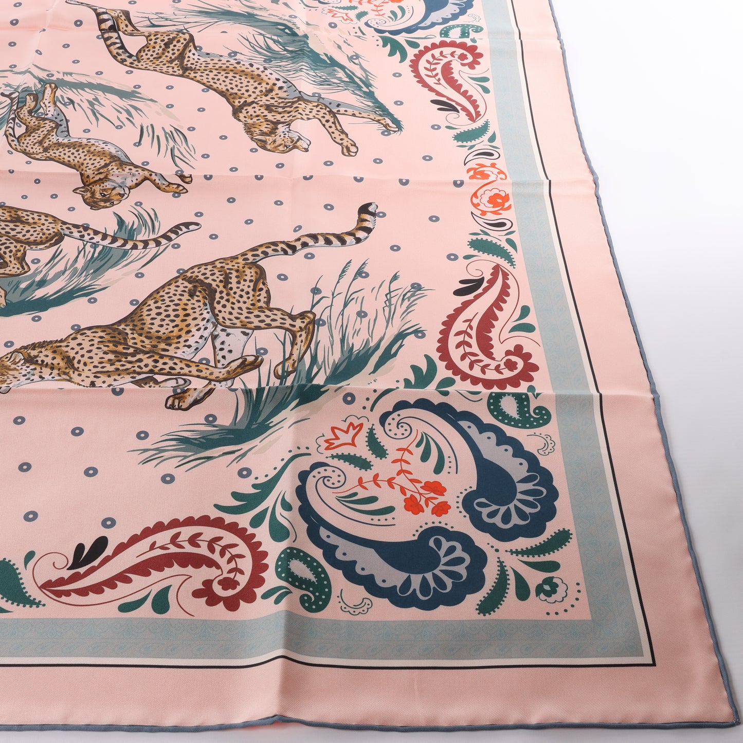 Hermès Double Face 90 "Cheetah Bandana" 100% Silk Scarf in Pink x Orange