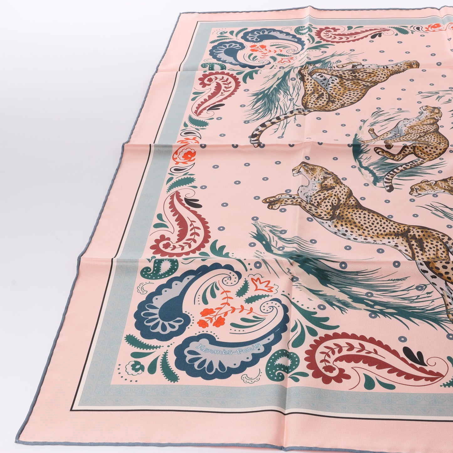 Hermès Double Face 90 "Cheetah Bandana" 100% Silk Scarf in Pink x Orange
