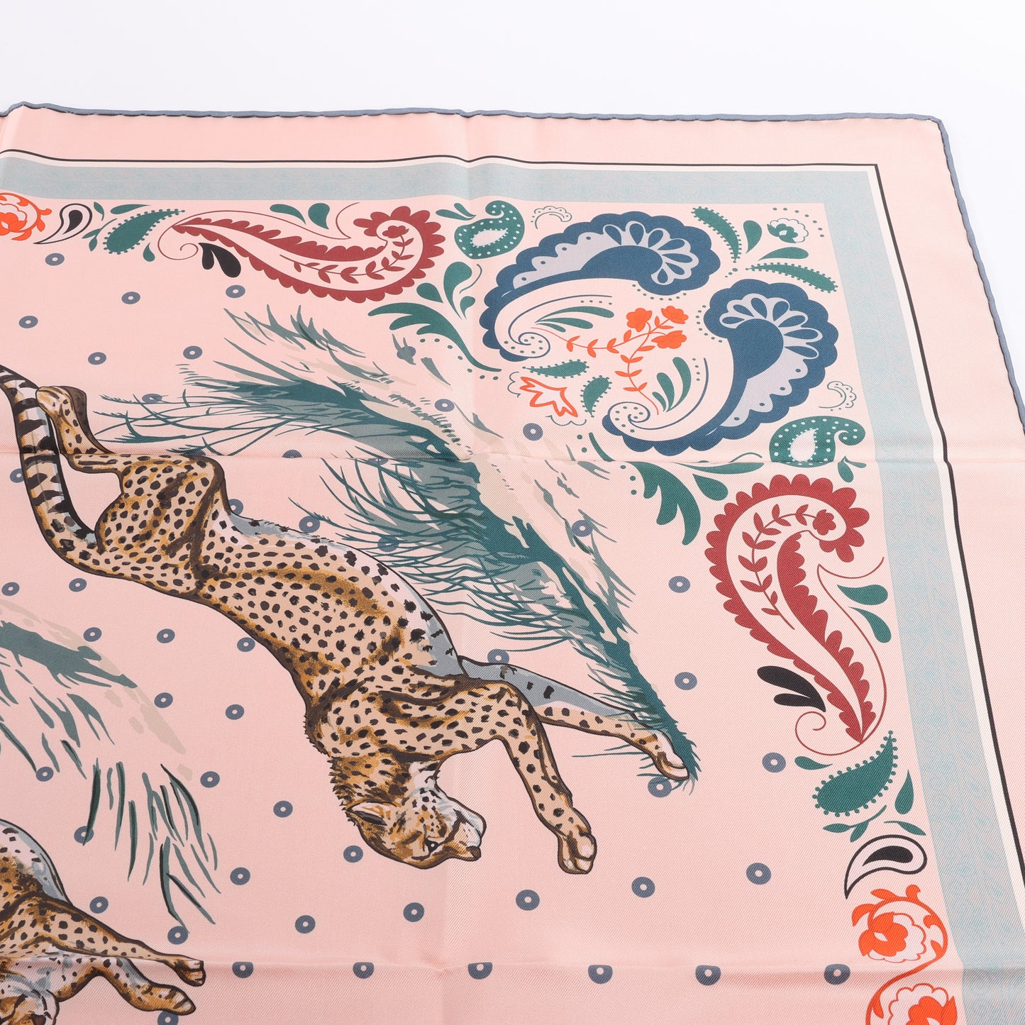 Hermès Double Face 90 "Cheetah Bandana" 100% Silk Scarf in Pink x Orange