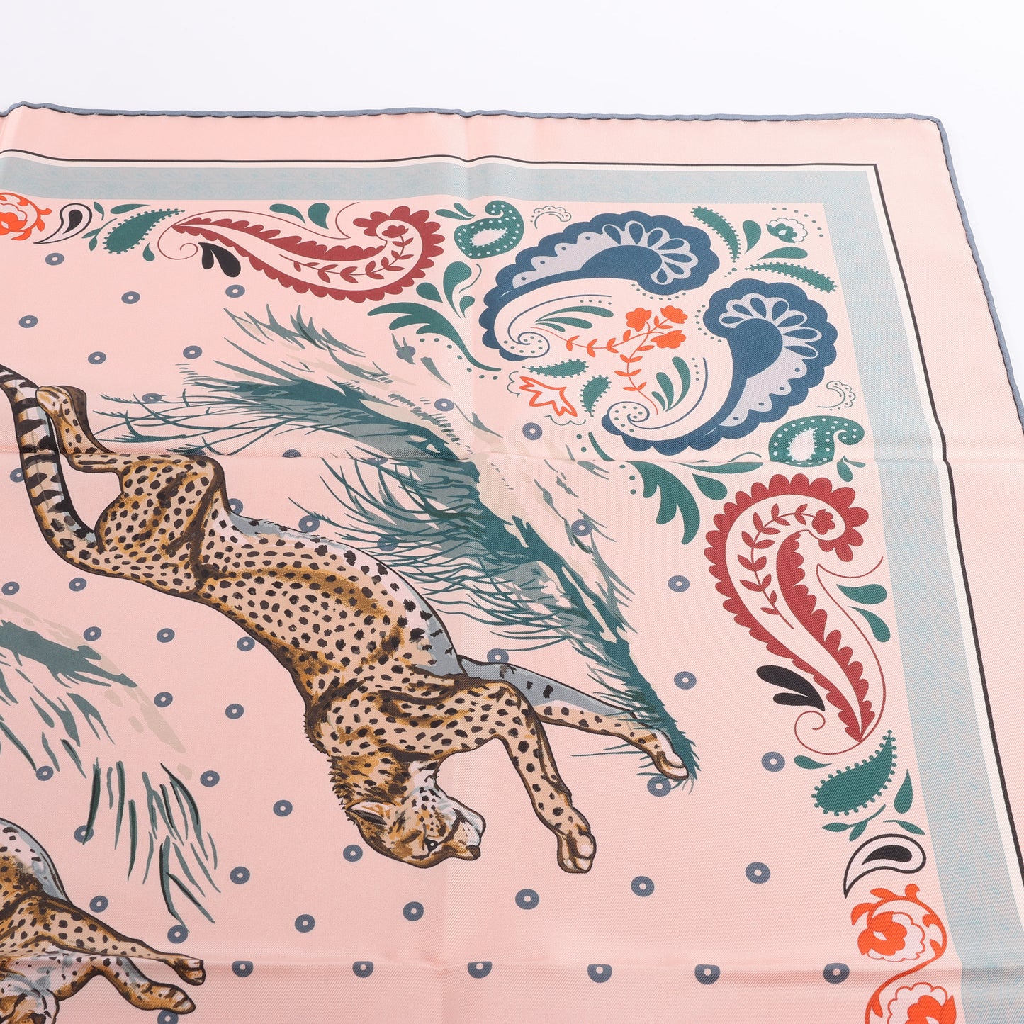 Hermès Double Face 90 "Cheetah Bandana" 100% Silk Scarf in Pink x Orange