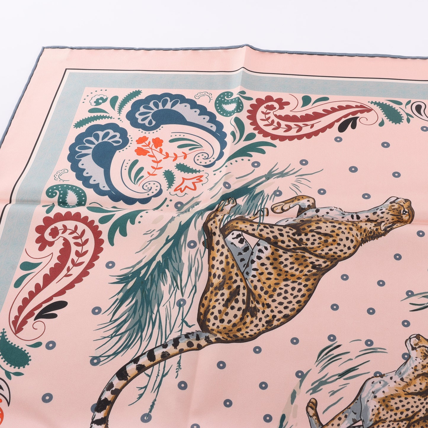 Hermès Double Face 90 "Cheetah Bandana" 100% Silk Scarf in Pink x Orange