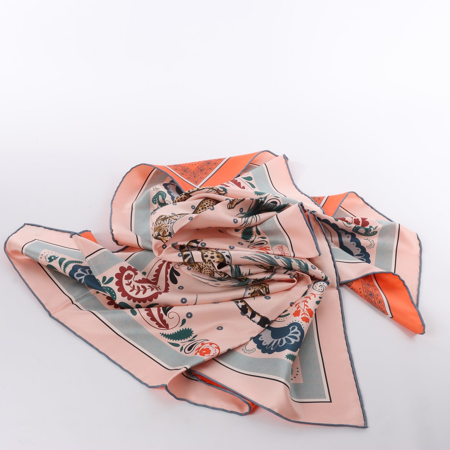 Hermès Double Face 90 "Cheetah Bandana" 100% Silk Scarf in Pink x Orange