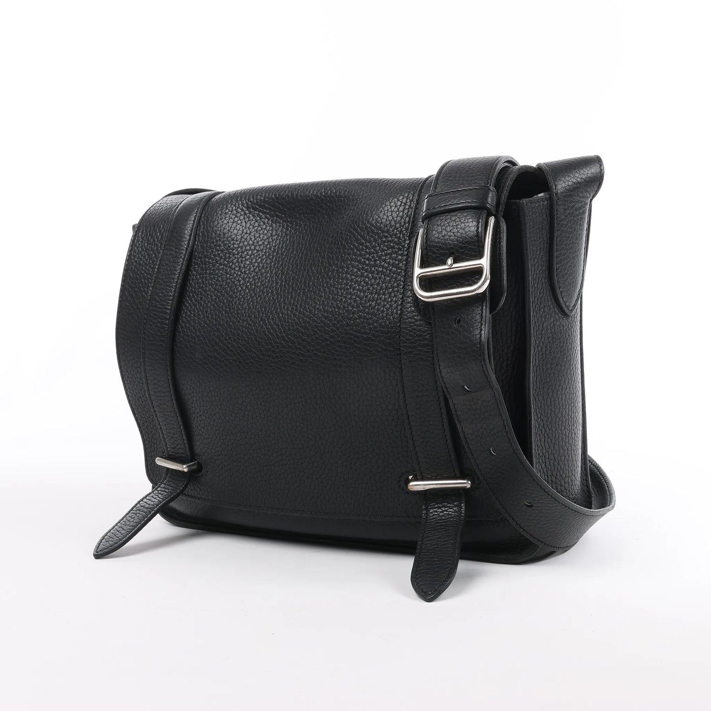 HERMES Steve Caporal 27 Taurillon Clemence in Schwarz und Silber Metallbeschläge Umhängetasche X: 2016