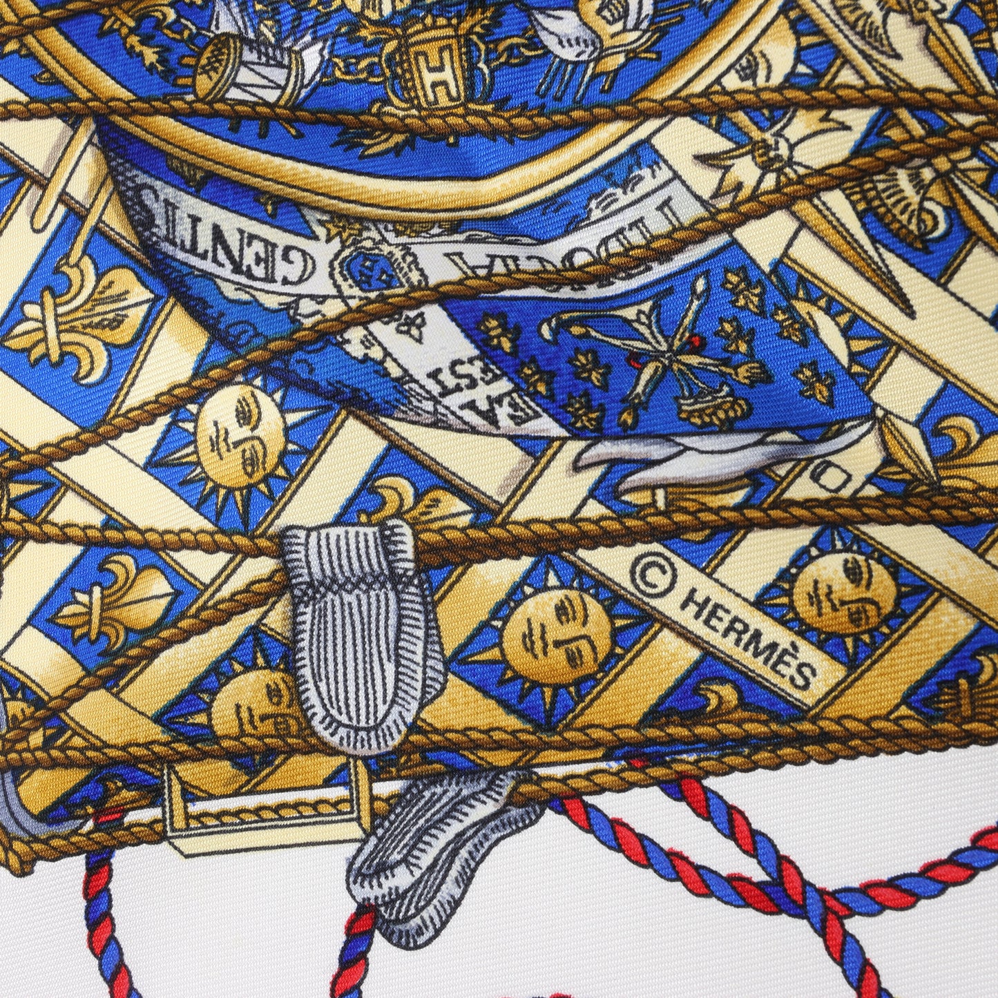 Hermès Carré 90 „LES TAMBOURS“ Schal aus 100 % Seide in Blau